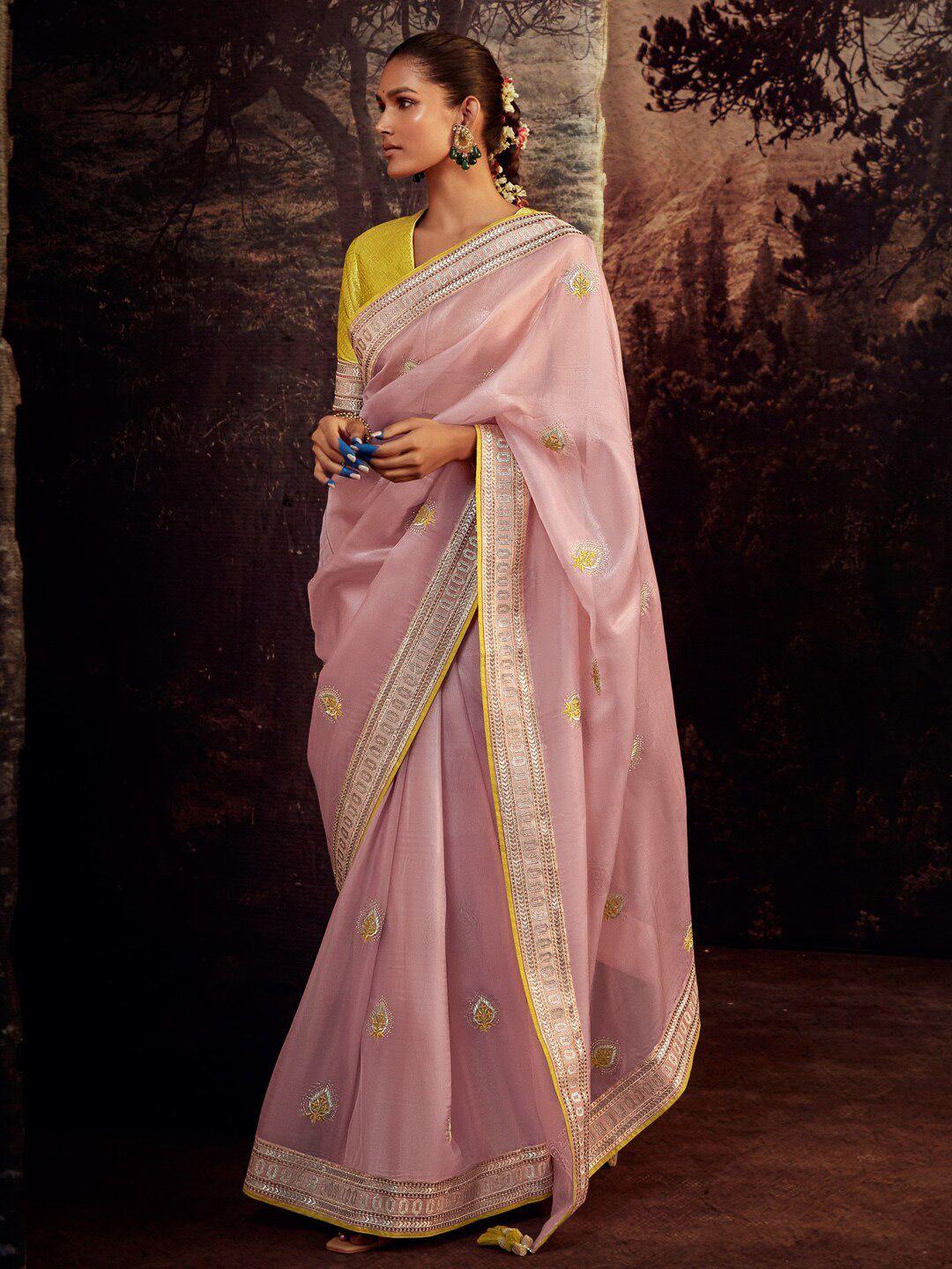mitera-pink-&-yellow-ethnic-motifs-embroidered-silk-blend-saree