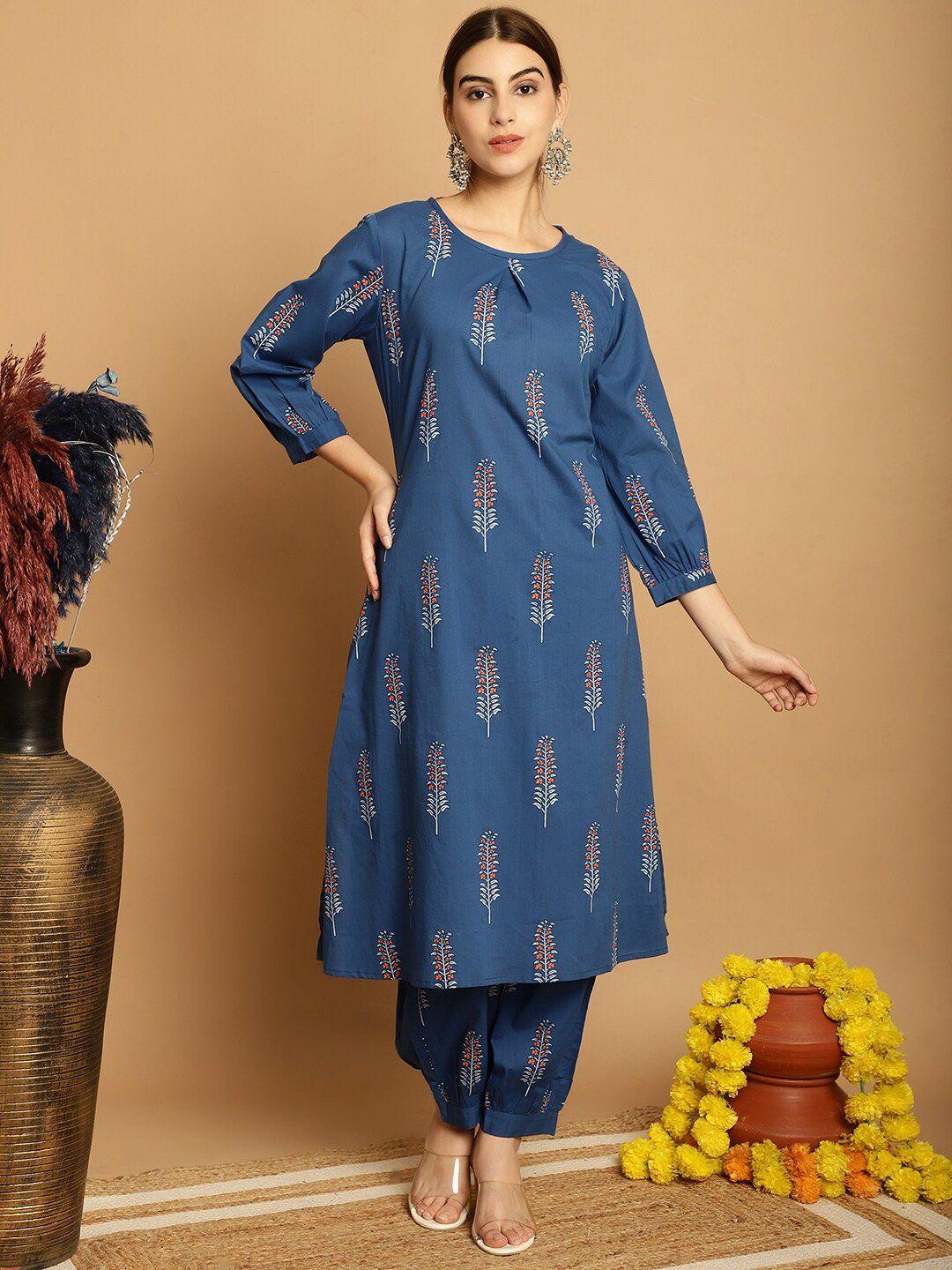 kamayra-floral-printed-round-neck-regular-pure-cotton-kurta-with-salwar