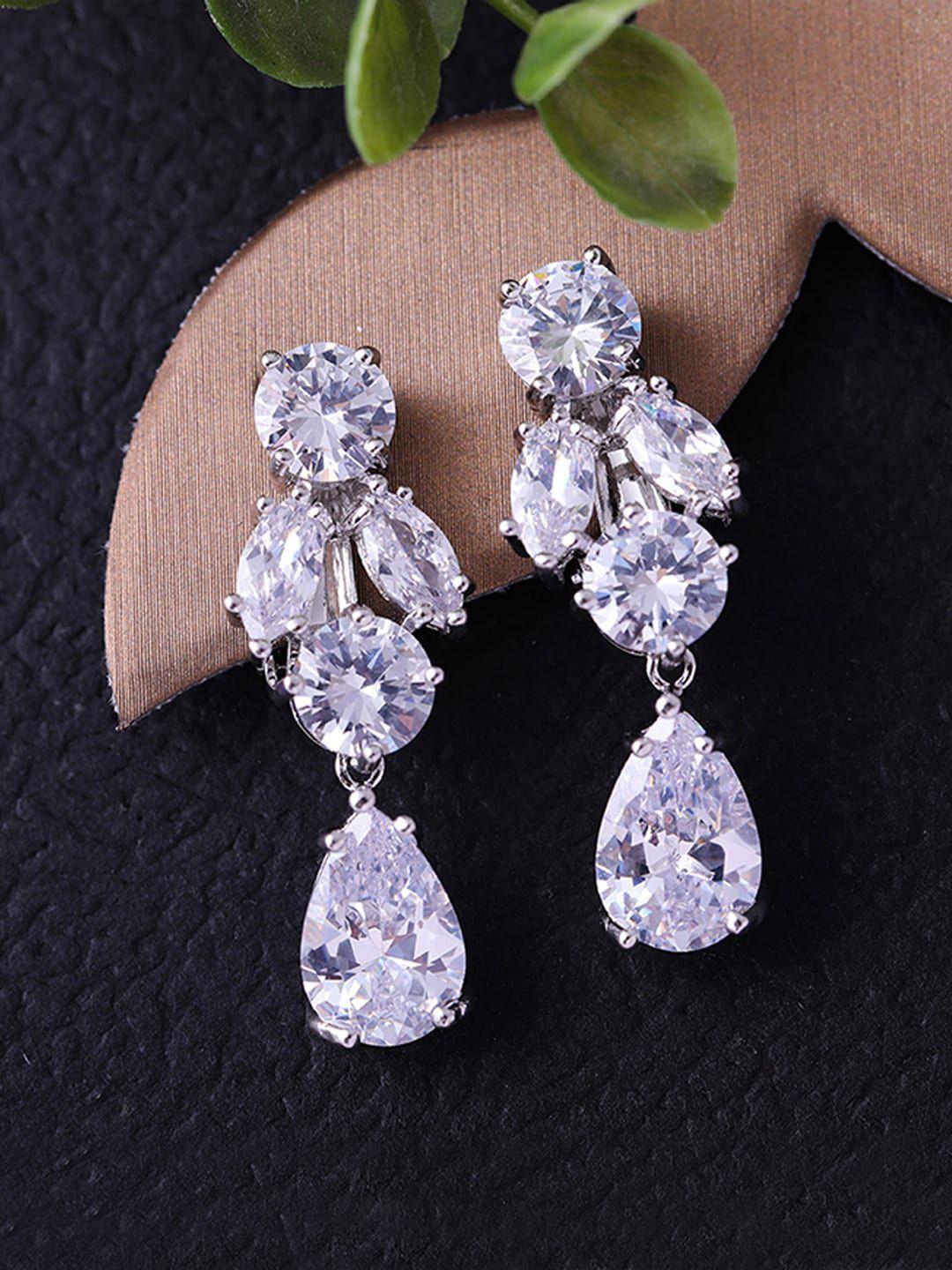 Jewels Galaxy Silver Plated AD Studded Drop Earrings