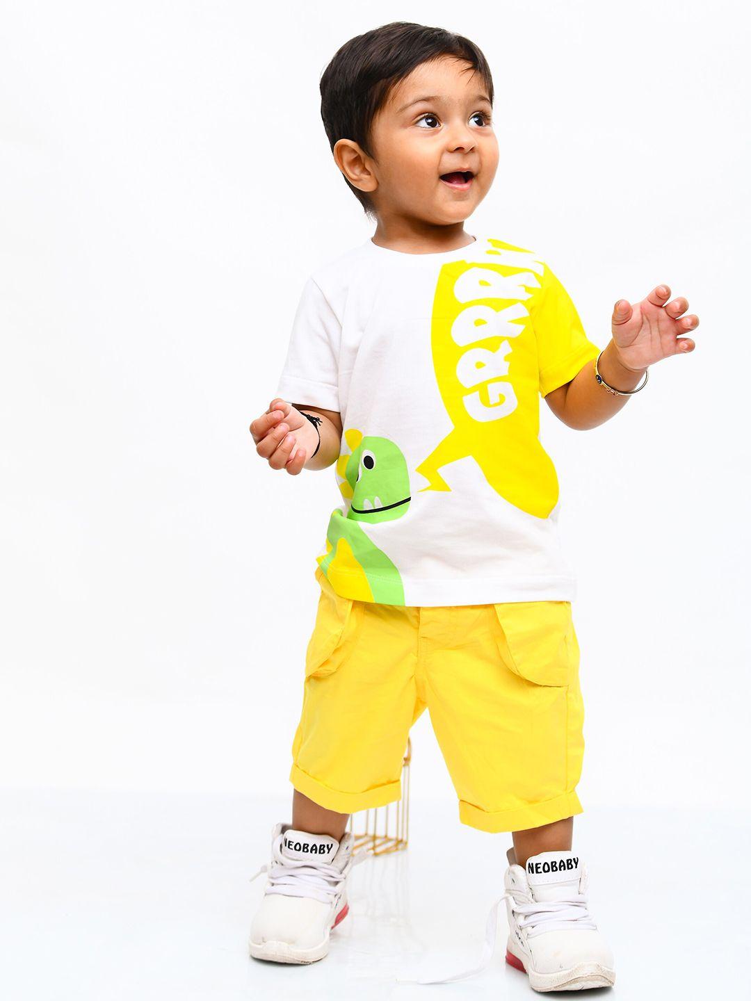 Little Carrot Boys Yellow & White Printed T-shirt with Shorts