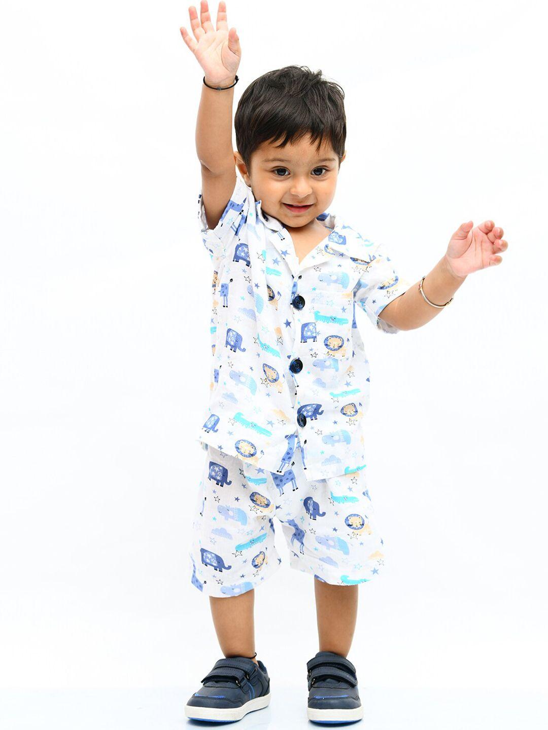 Little Carrot Boys Blue & White Printed Shirt with Shorts