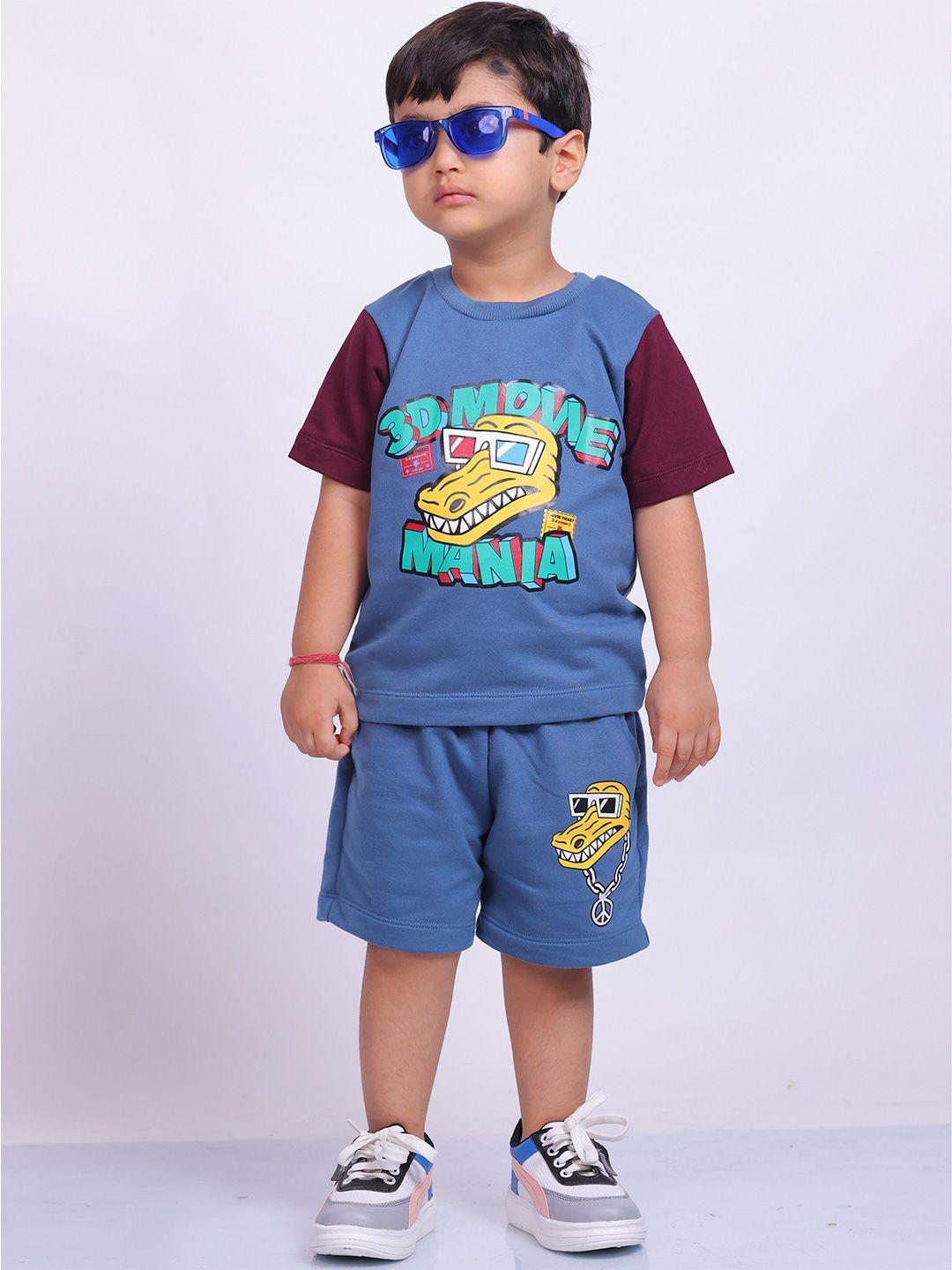 Little Carrot Boys Teal & Yellow Printed T-shirt with Shorts