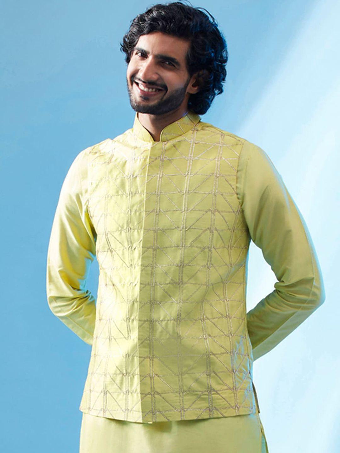 KISAH Woven Design Art Silk Nehru Jacket