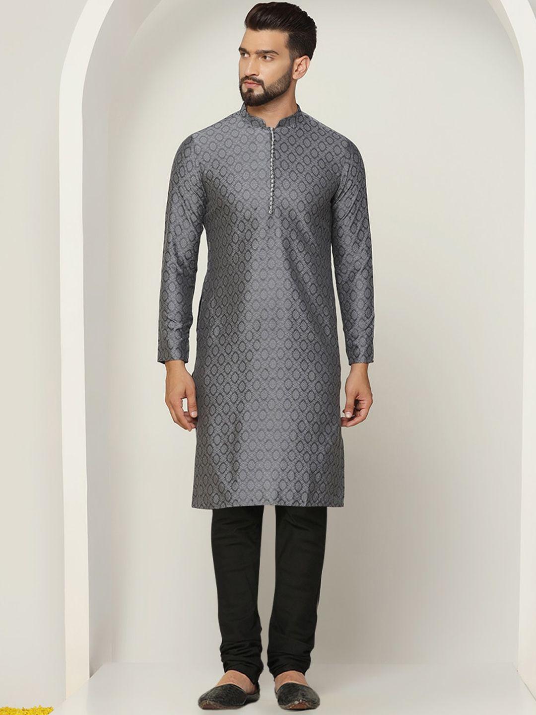kisah-ethnic-motifs-woven-design-mandarin-collar-kurta-with-churidar