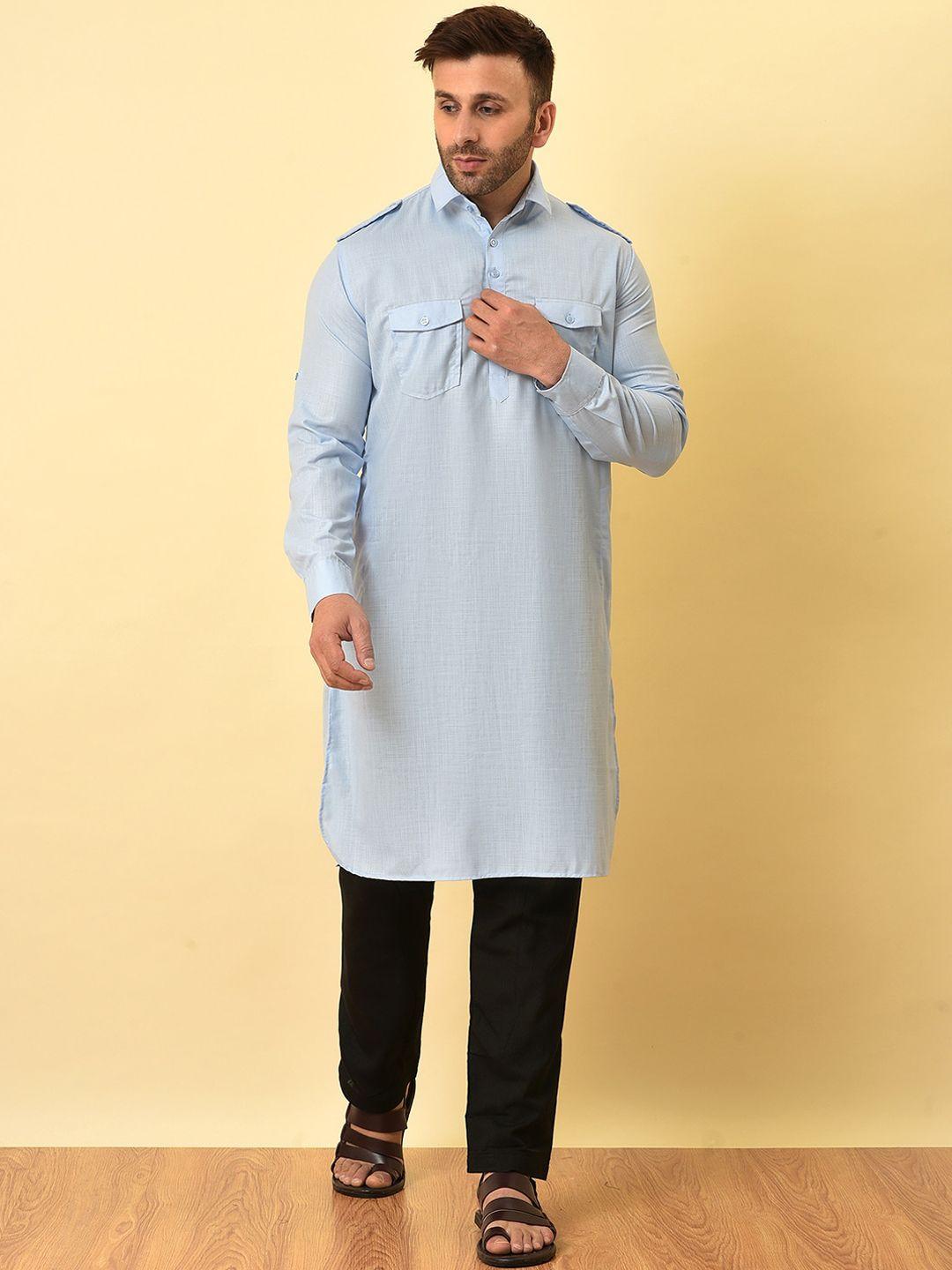 Hangup Shirt Collar Pathani Regular Kurta with Trousers
