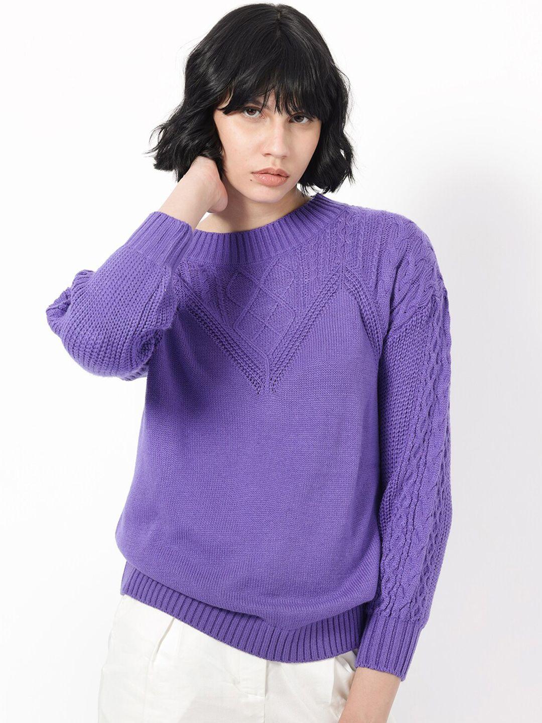rareism-women-purple-cable-knit-pullover