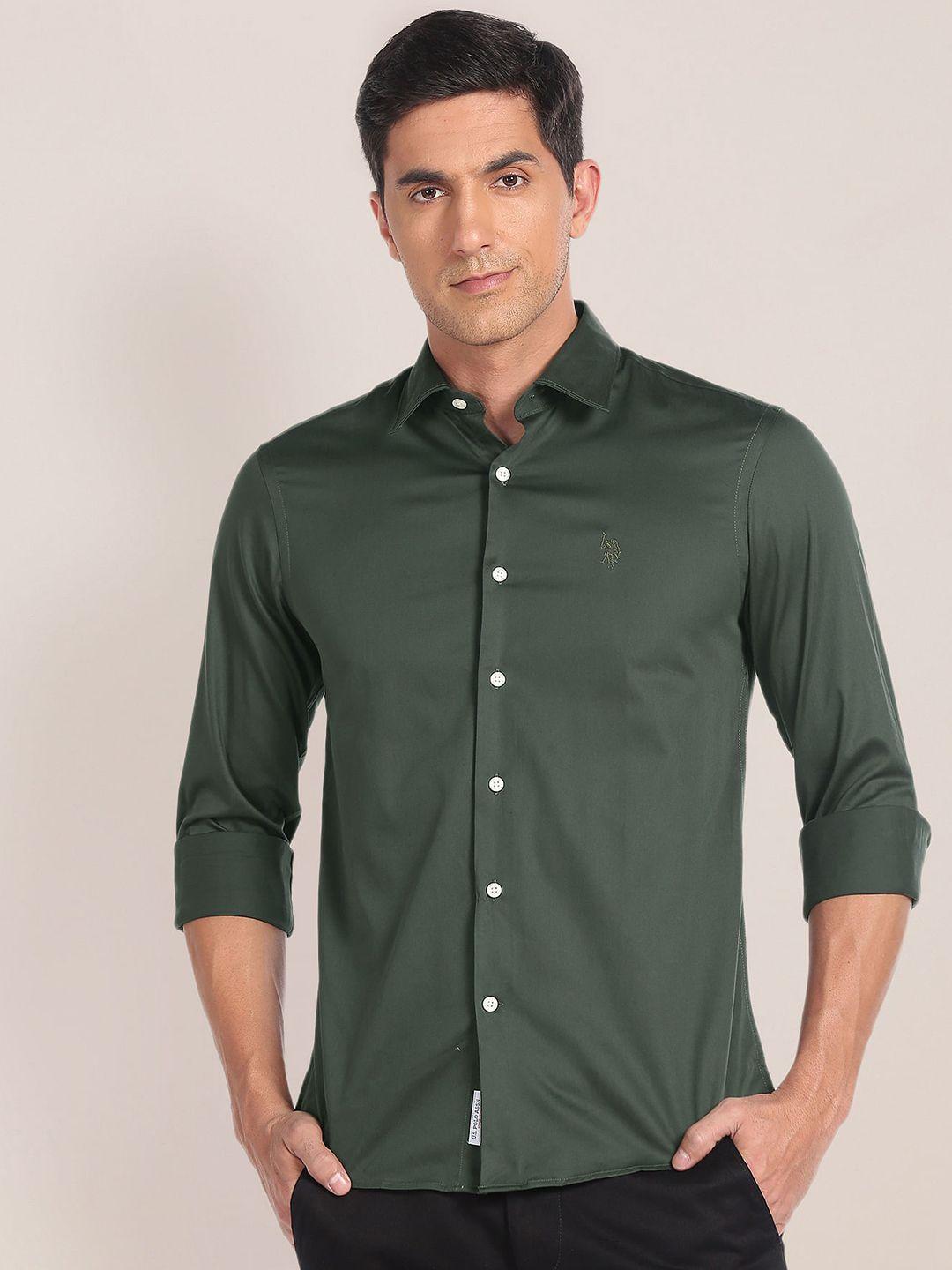 U.S. Polo Assn. Men Green Opaque Casual Shirt