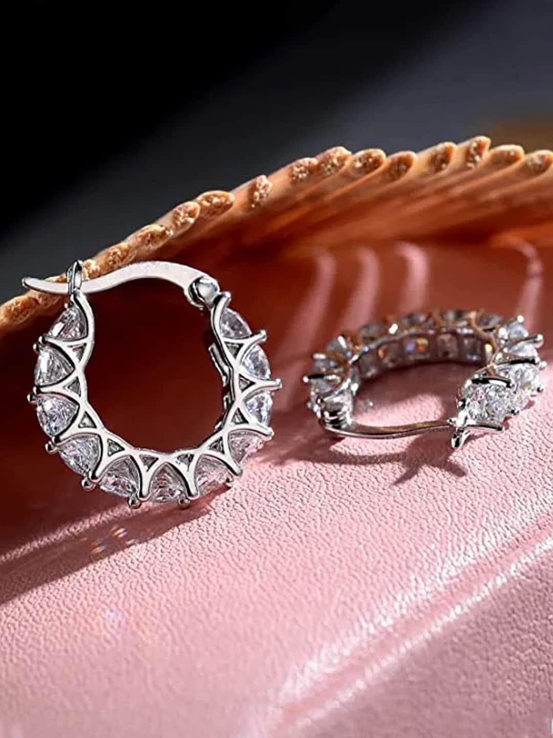 Jewels Galaxy Silver-Plated American Diamond-Studded Contemporary Chandbalis