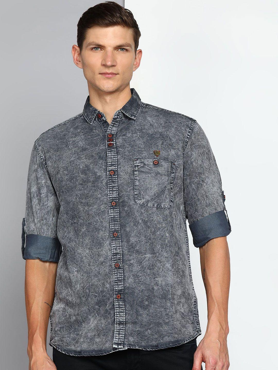 Kuons Avenue Men Grey Smart Slim Fit Faded Opaque Faded Casual Shirt