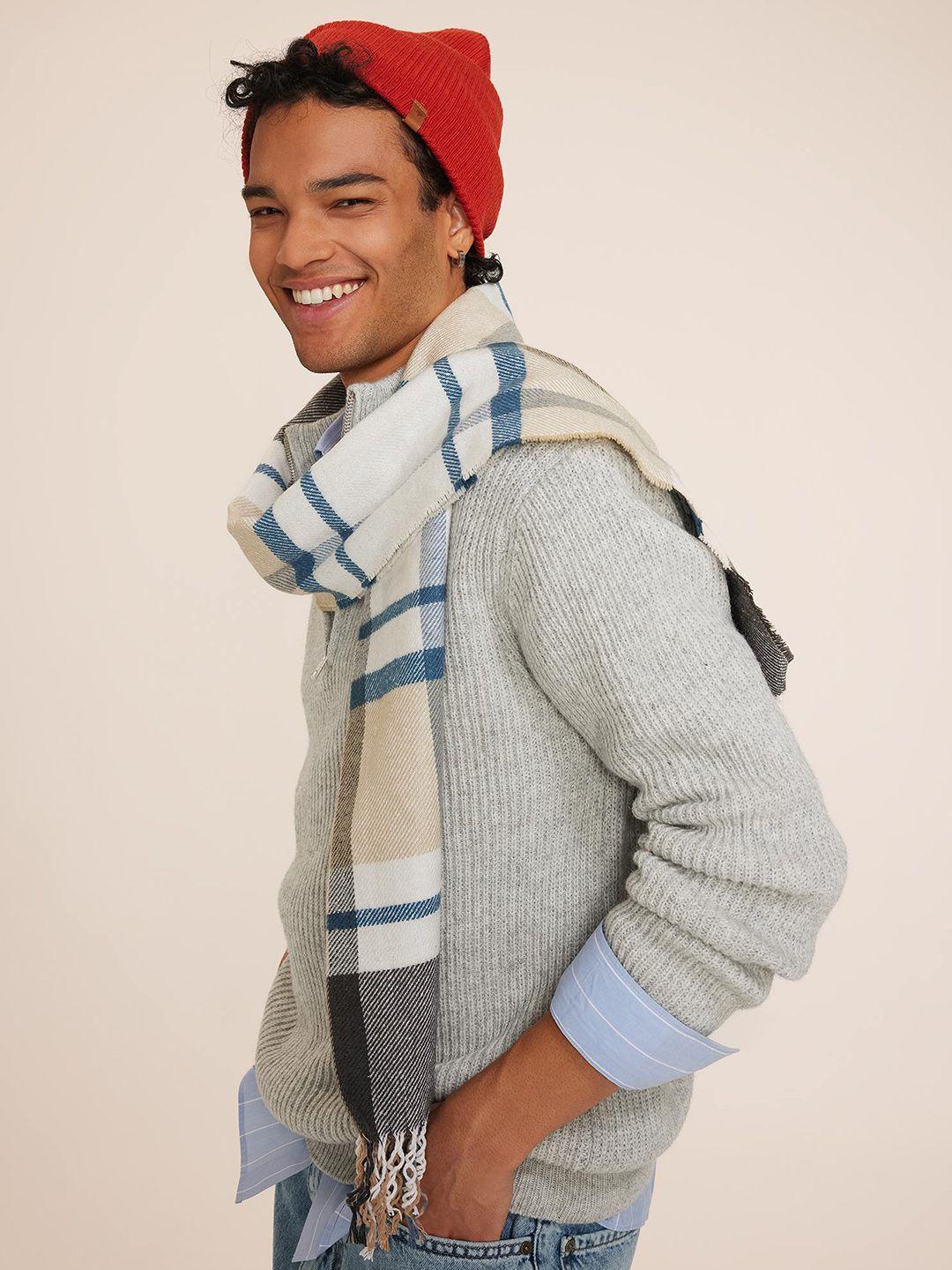 defacto-men-white-&-brown-checked-scarf