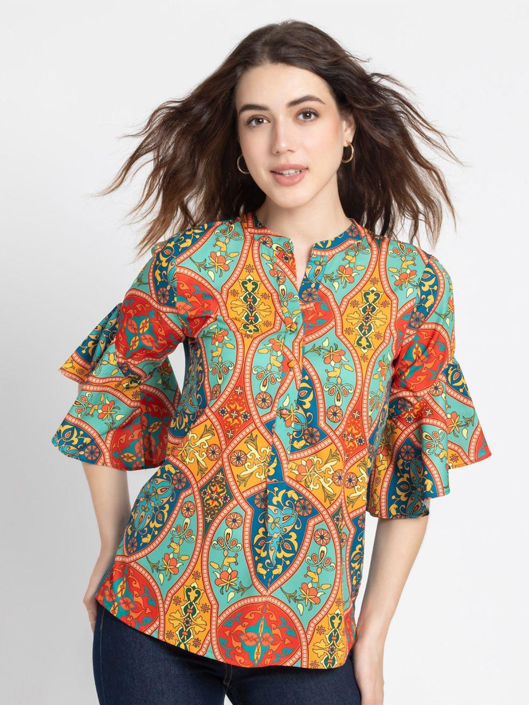 shaye-ethnic-motifs-printed-mandarin-collar-bell-sleeve-top