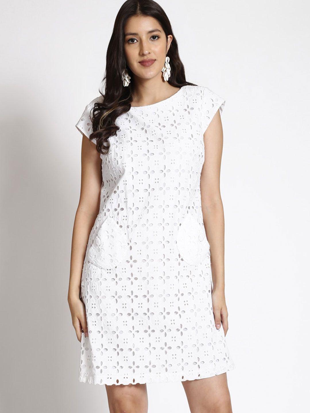 250 DESIGNS Floral Self Design Schiffli Cotton Sheath Dress
