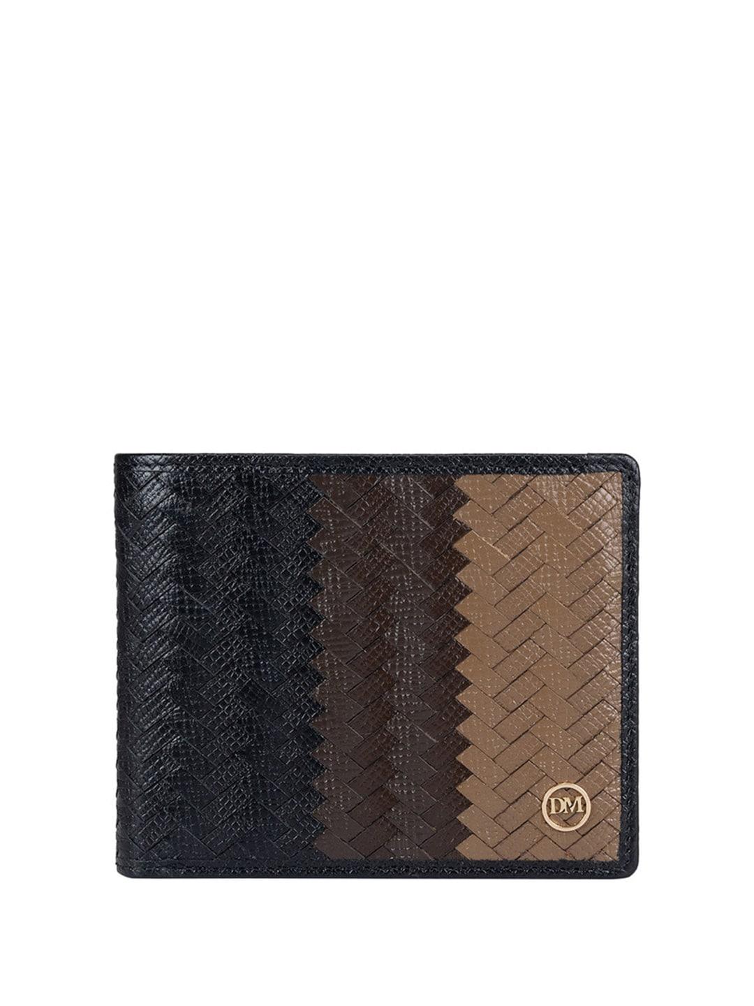 Da Milano Men Black & Brown Geometric Textured Leather Two Fold Wallet