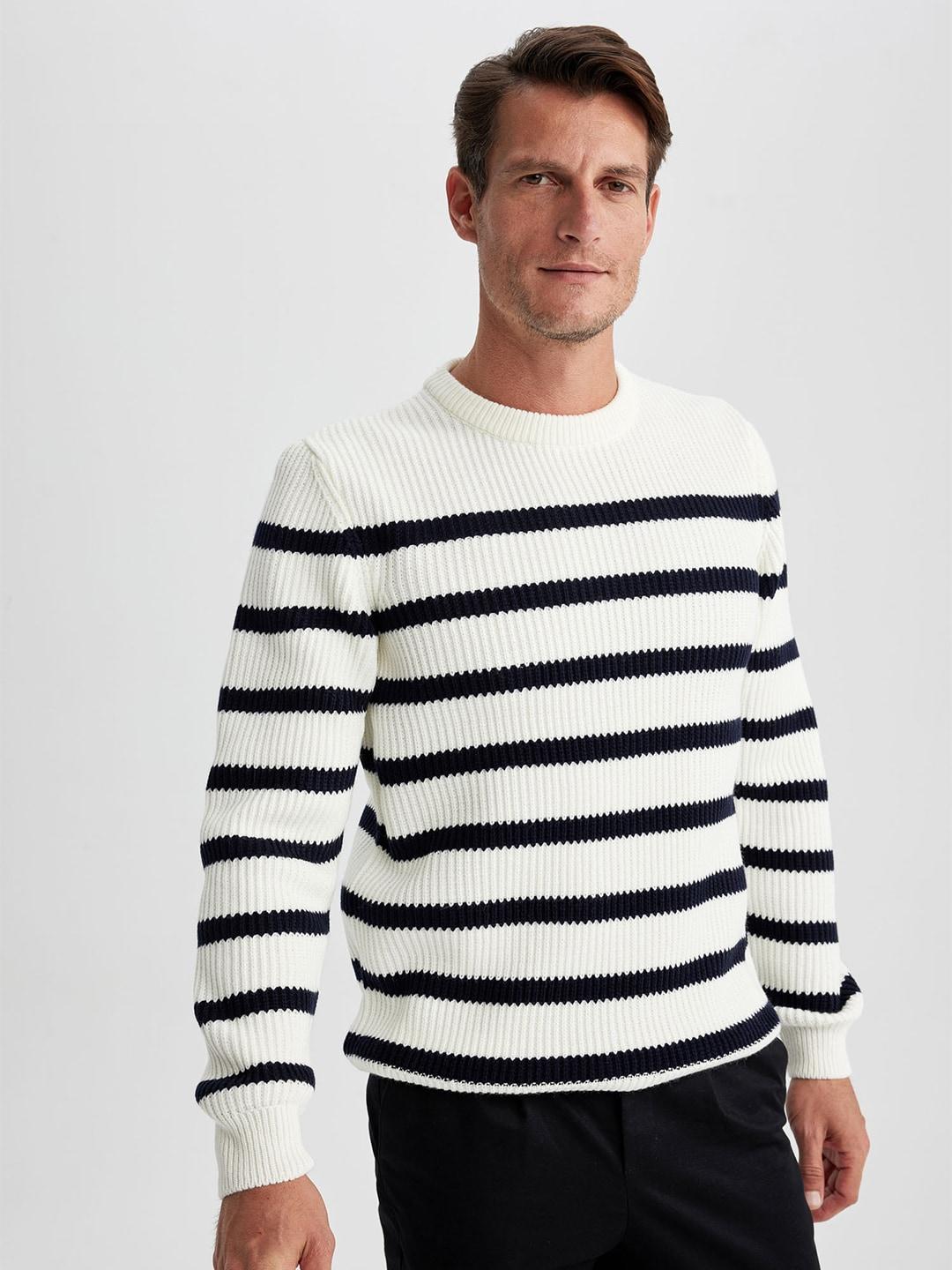 defacto-men-white-&-black-striped-pullover