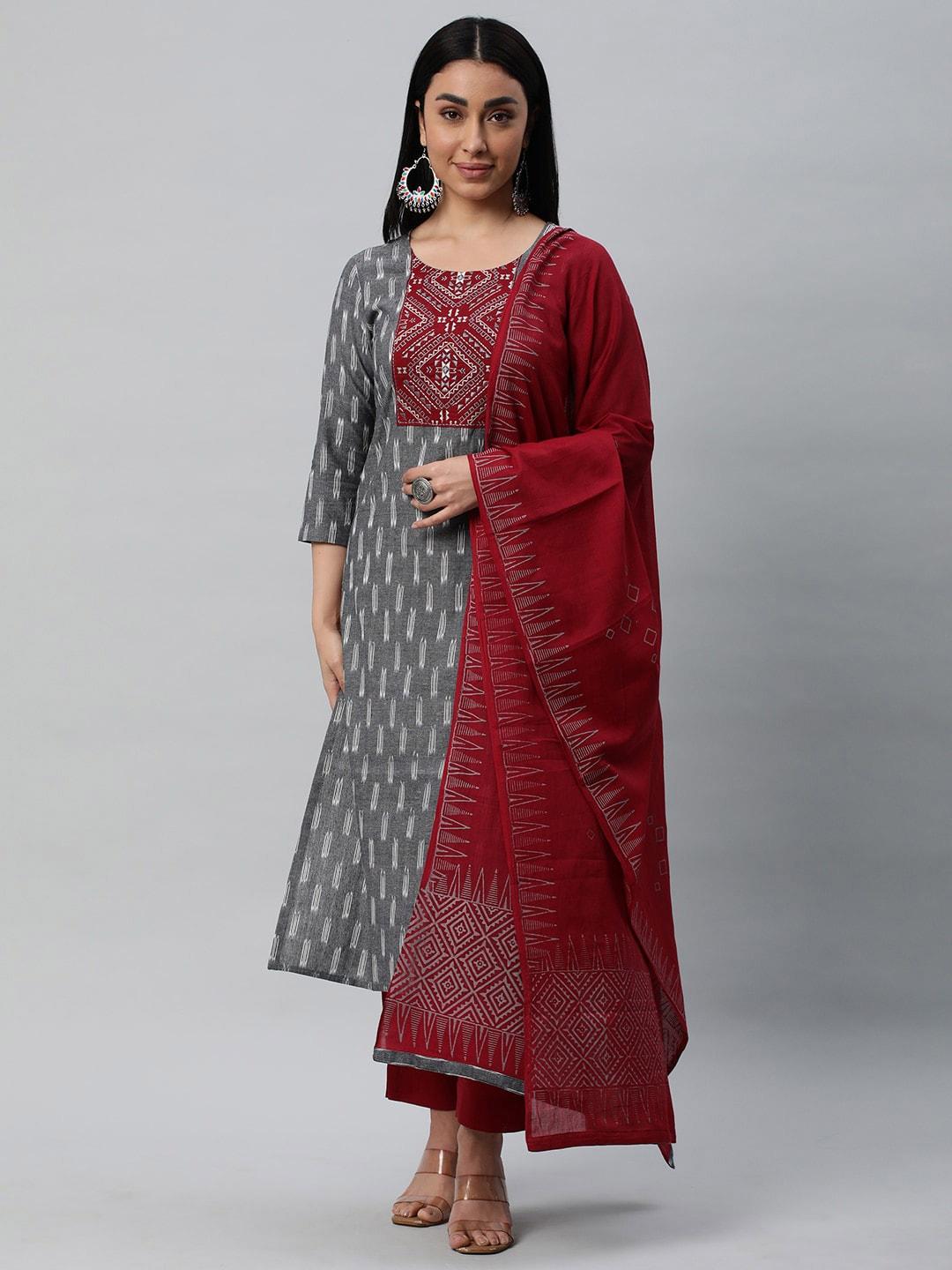 KAMI KUBI Ethnic Motifs Printed Pure Cotton Unstitched Dress Material