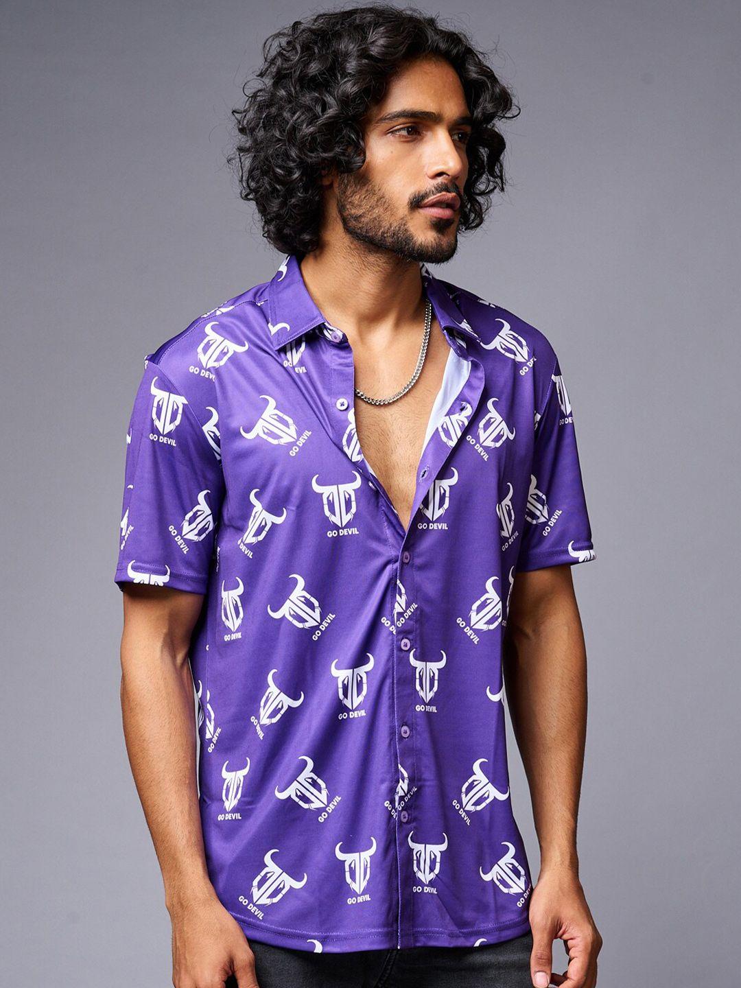 GO DEVIL Men Purple Opaque Printed Casual Shirt