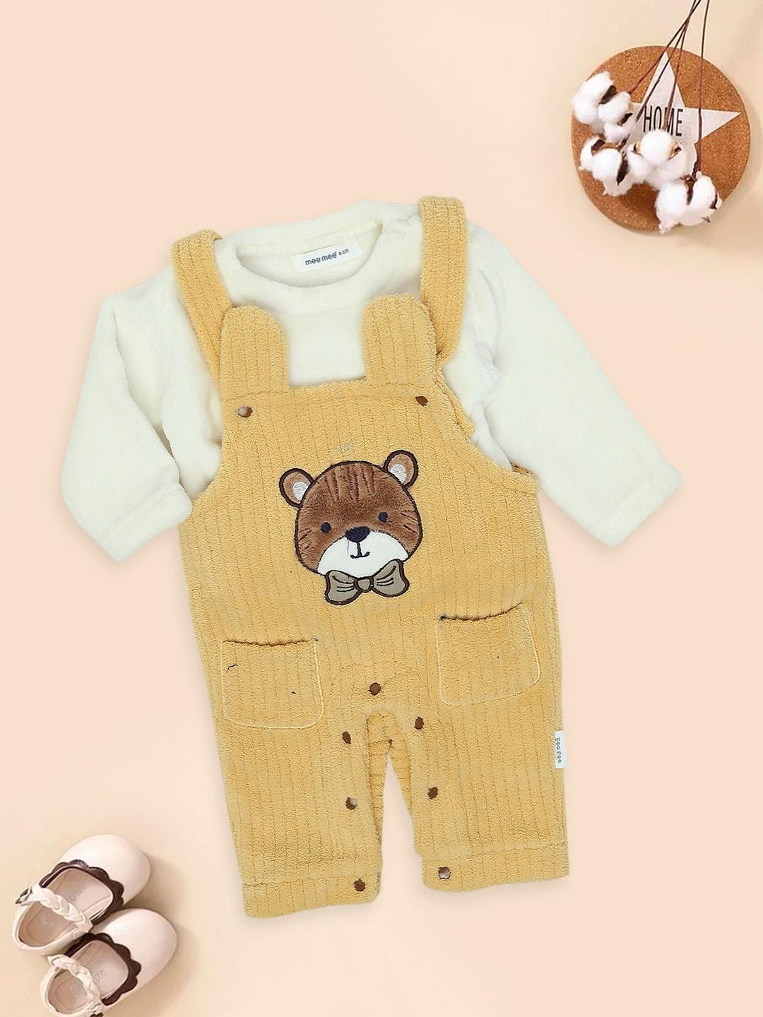 MeeMee Infants Teddy Bear-Embroidered Dungaree With T-Shirt
