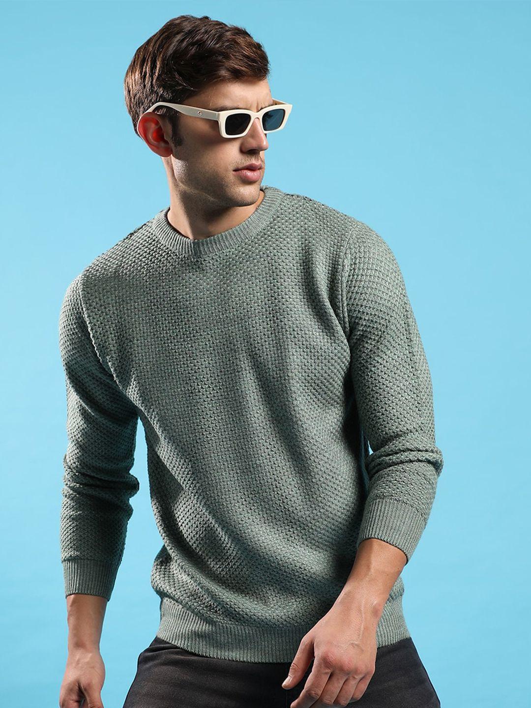 campus-sutra-men-green-ribbed-pullover