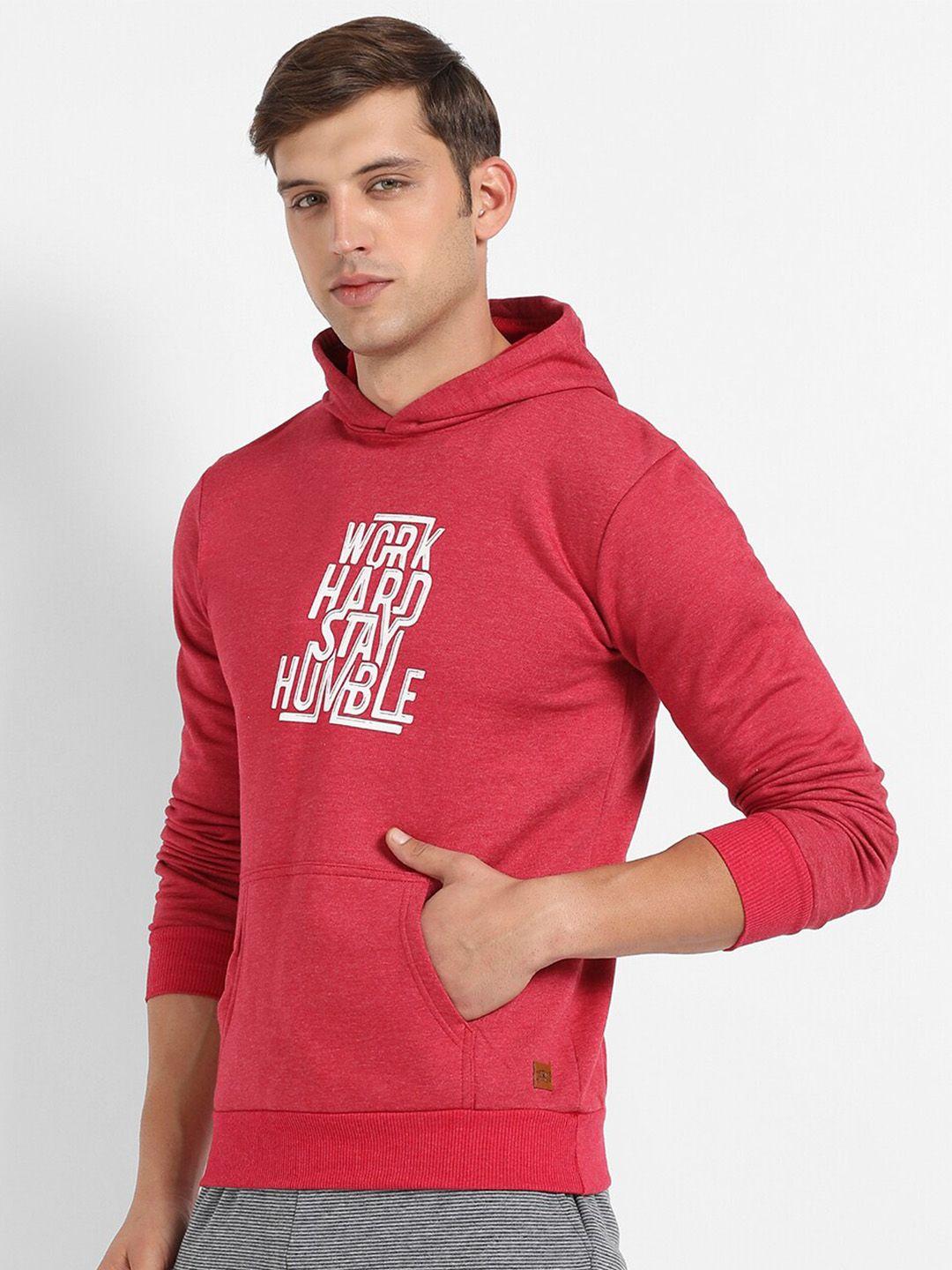 Campus Sutra Men Red Printed Hooded Sweatshirt