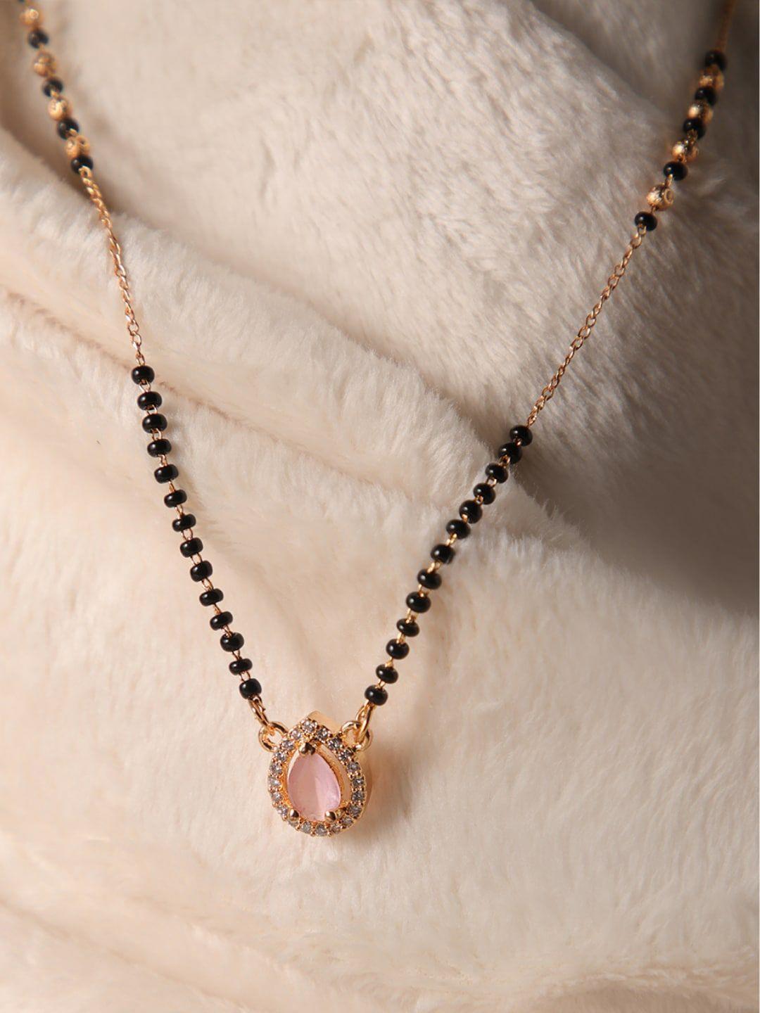 Zeraki Jewels Rose Gold-Plated Stone-Studded & Beaded Mangalsutra