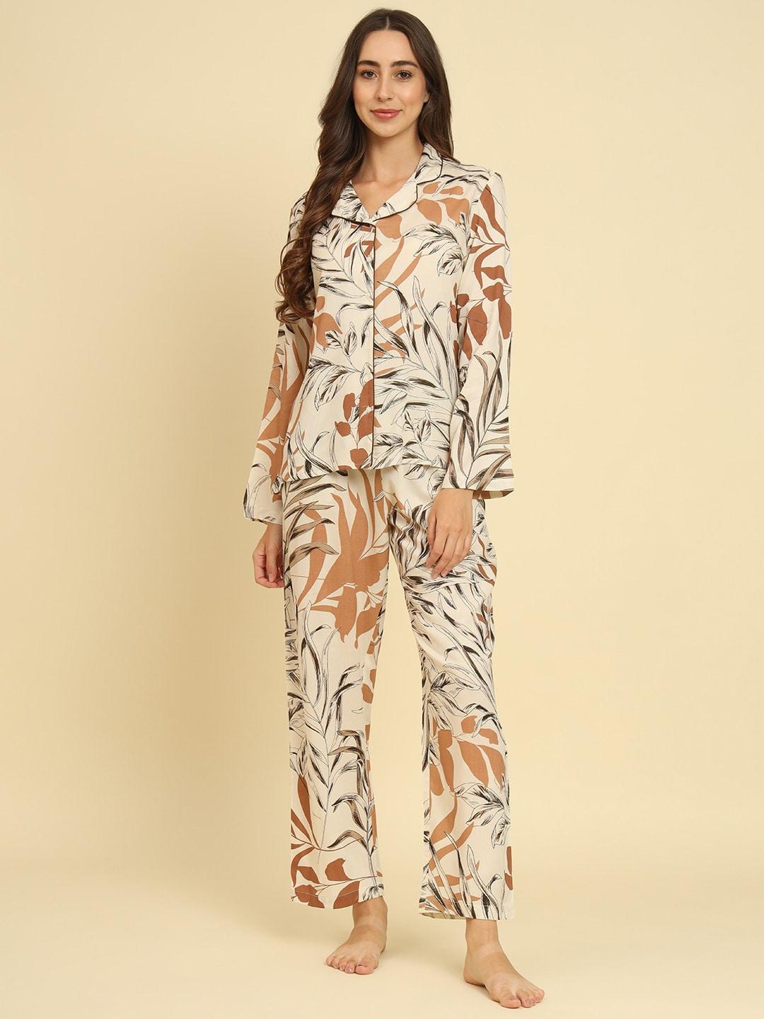 HERE&NOW Beige Floral Printed Night suit