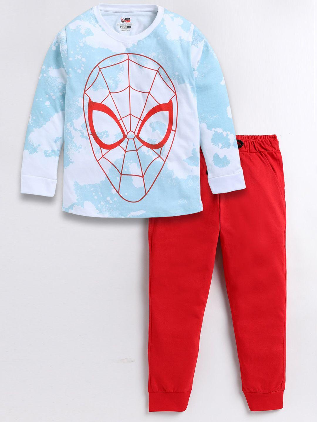 SmartRAHO Boys Red & Blue Printed T-shirt with Trousers
