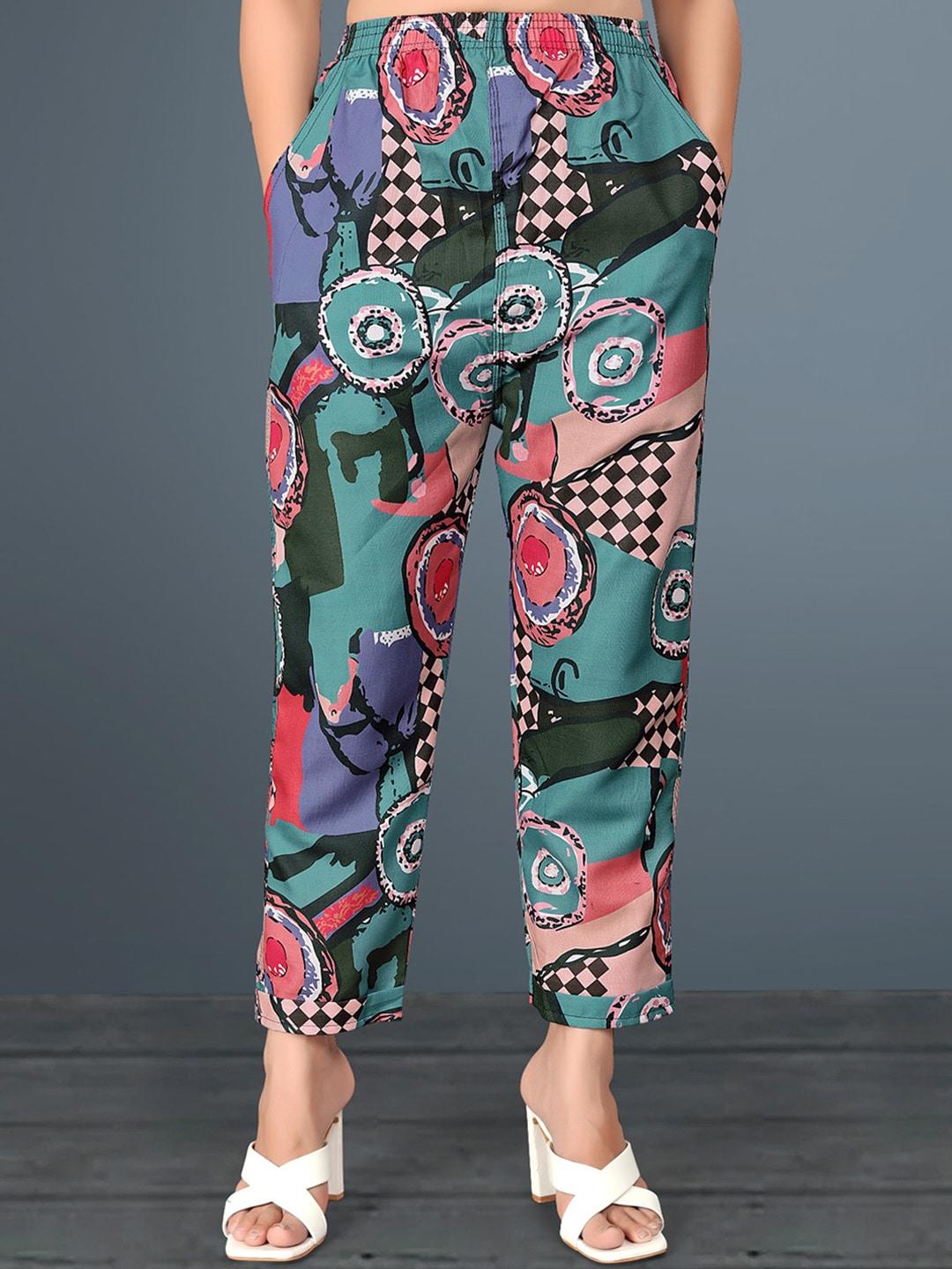 Wuxi Women Abstract Printed Relaxed Easy Wash Cotton Trousers