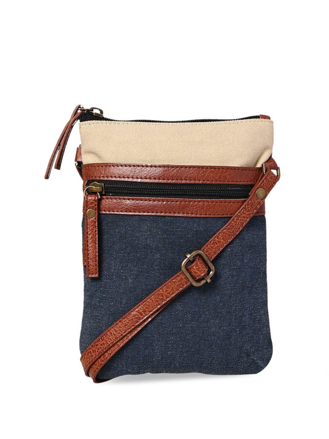 Mona B Navy Blue Structured Sling Bag with Tasselled