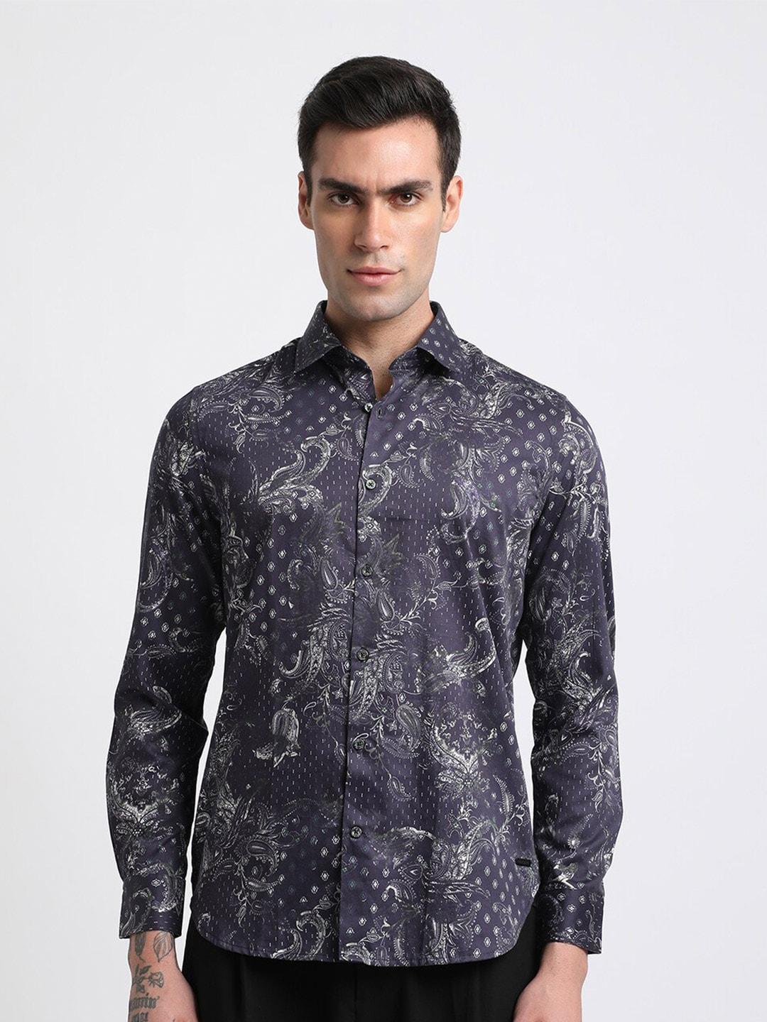 THE BEAR HOUSE Men Purple Slim Fit Floral Opaque Printed Casual Shirt