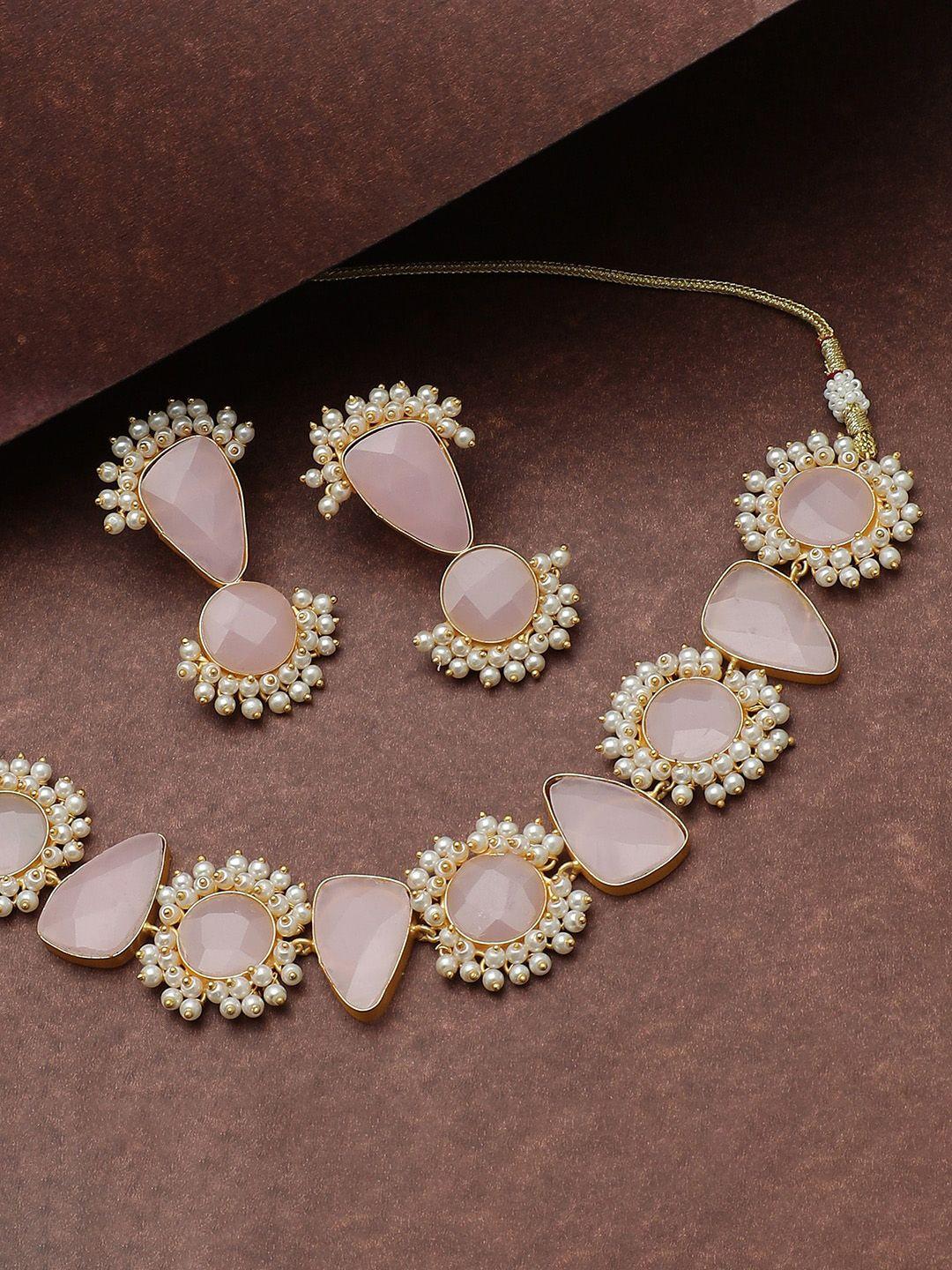 SOHI Gold-Plated Stone-Studded Necklace & Earrings