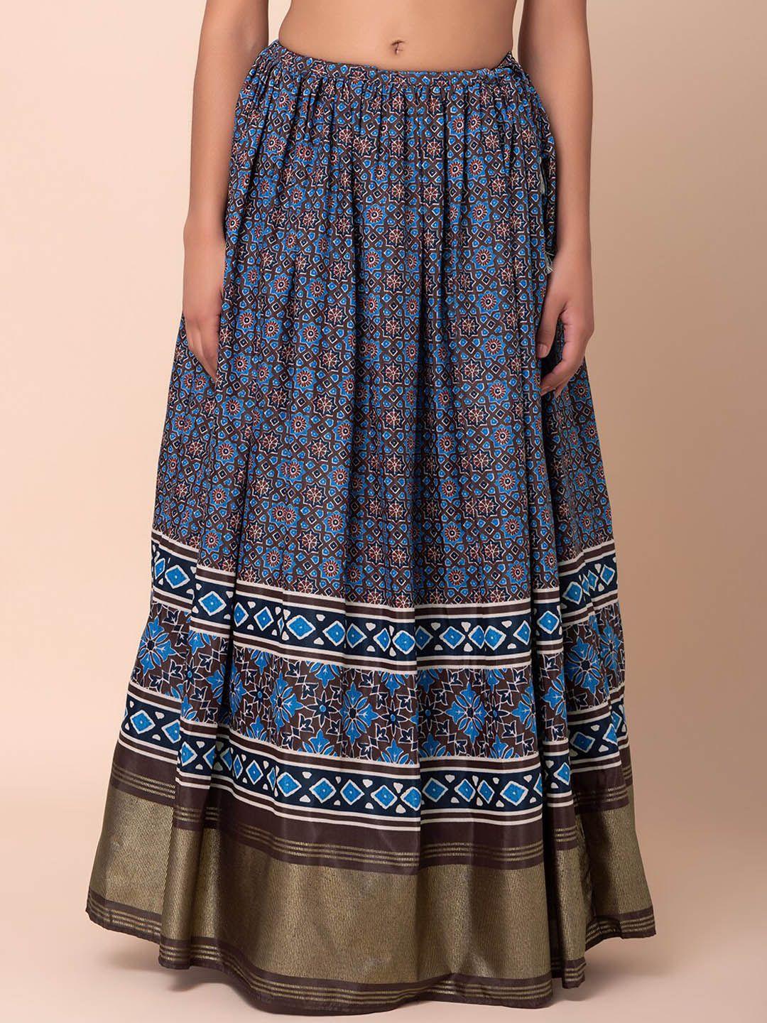 INDYA Ethnic Motif Printed Gathered Flared Skirt
