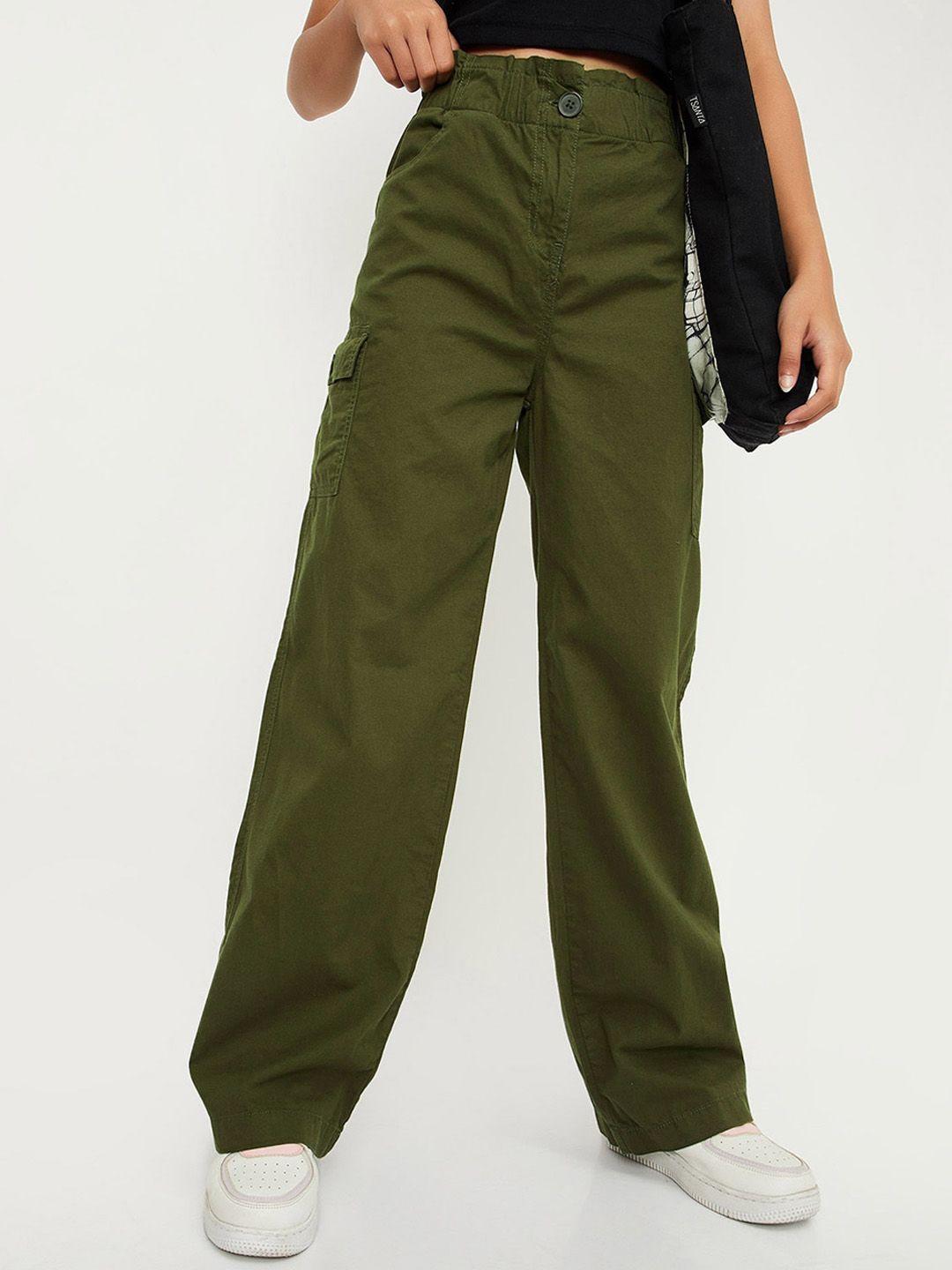 max Girls Mid-Rise Pure Cotton Cargos