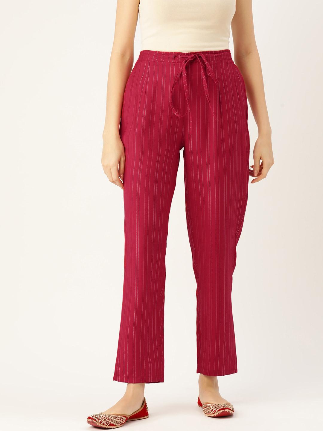 Rue Collection Women Striped Smart Straight Fit Cotton Trousers