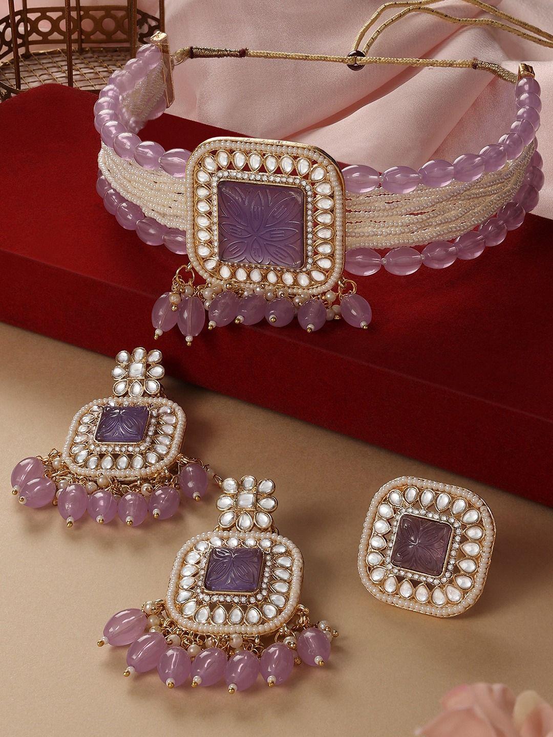 Zaveri Pearls Gold Plated Kundan Stone Studded & Beaded Jewellery Set