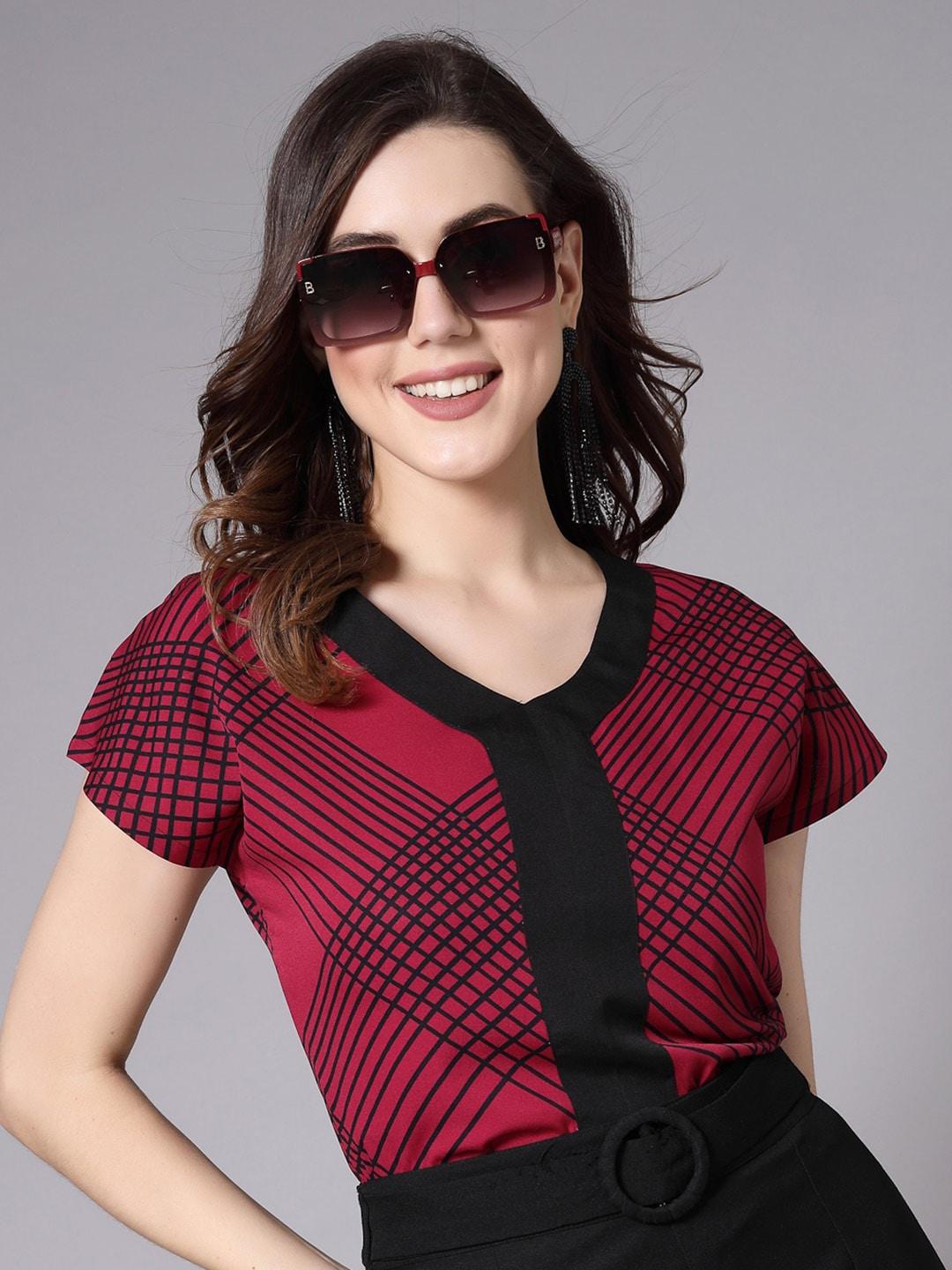 style-quotient-horizontal-striped-v-neck-flared-sleeves-top