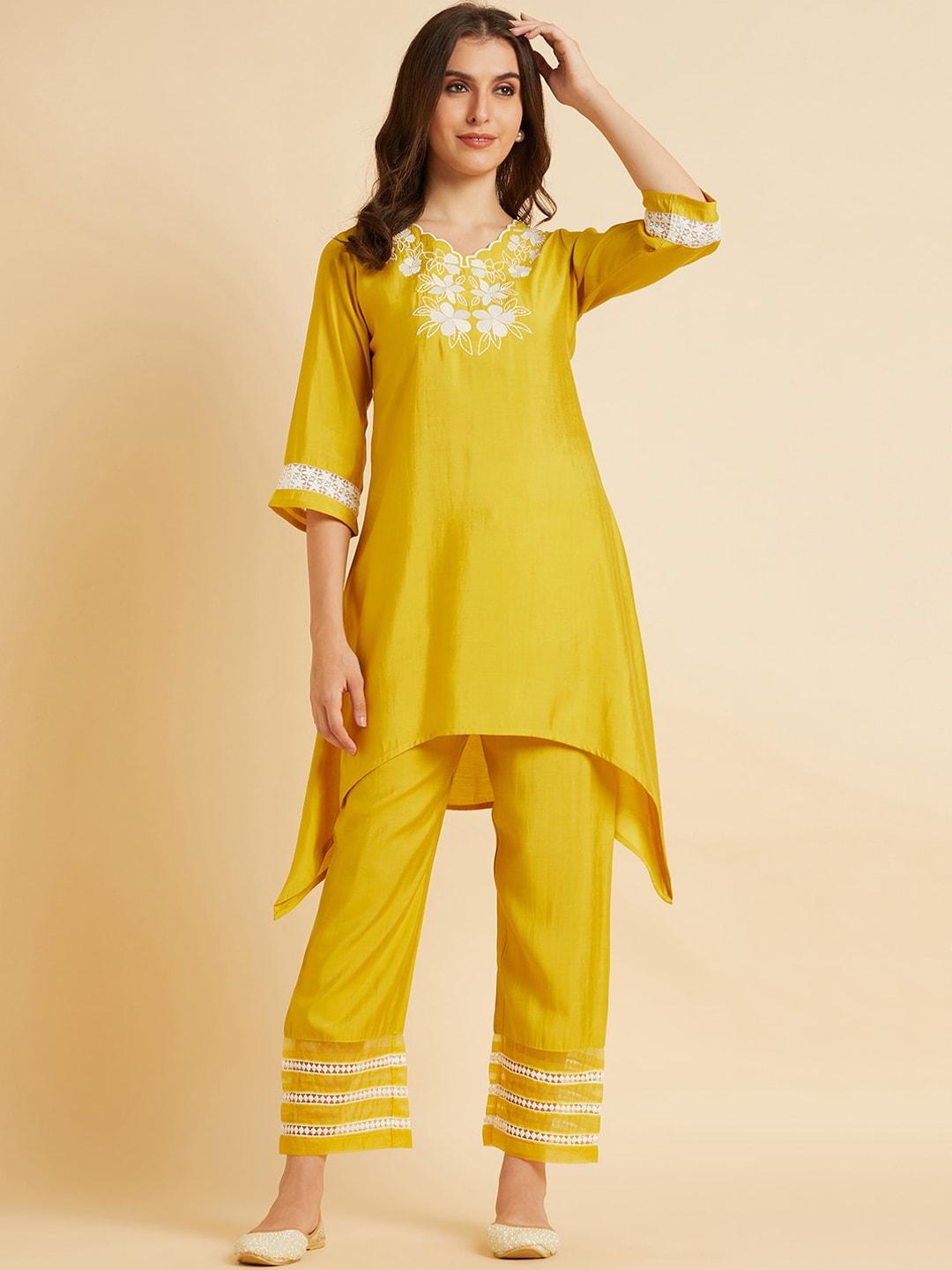 Azira Embroidered V-Neck High-Low Tunic With Trouser