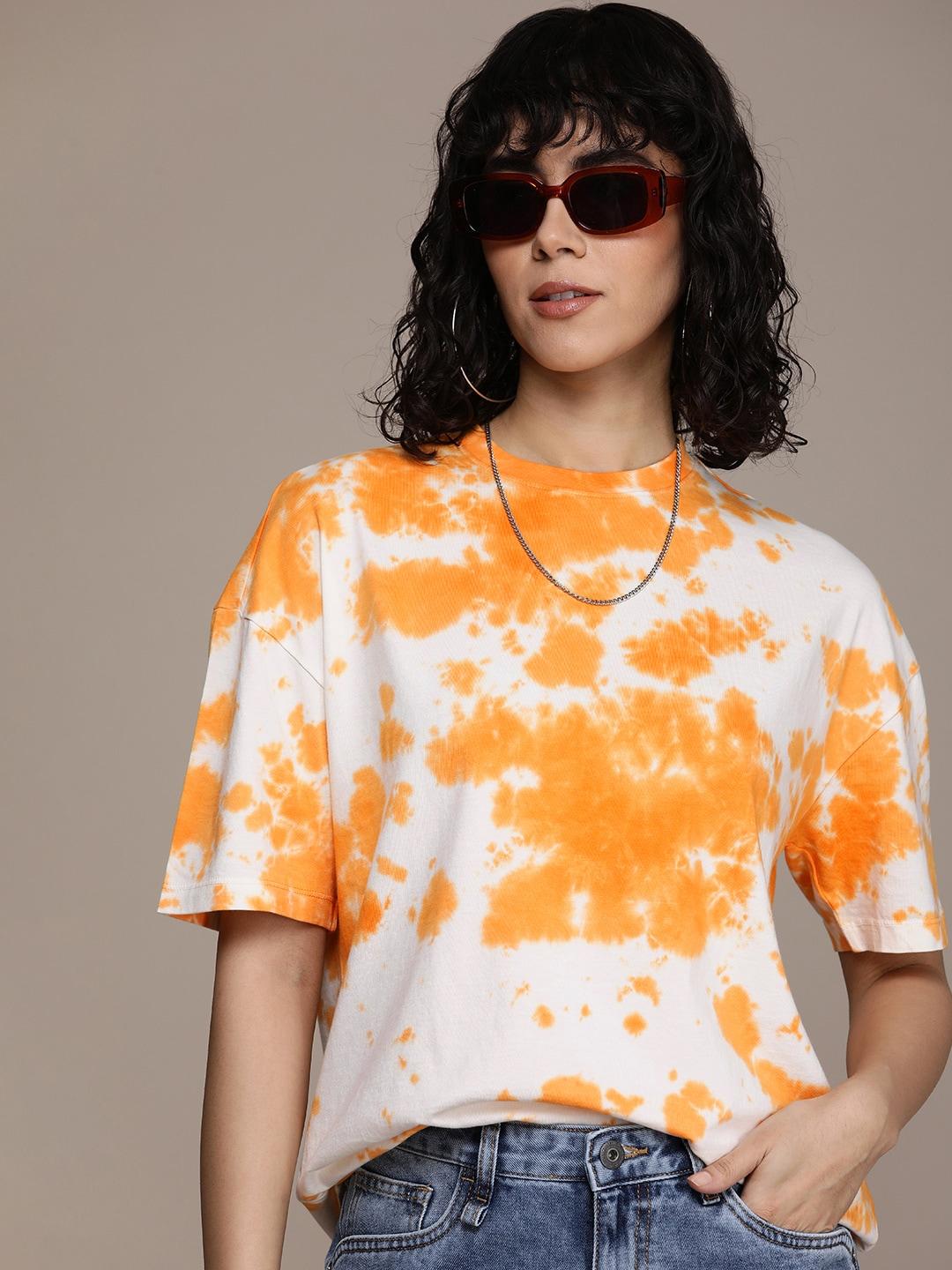 Roadster Tie & Dye Dyed Drop-Shoulder Sleeves Boxy T-shirt