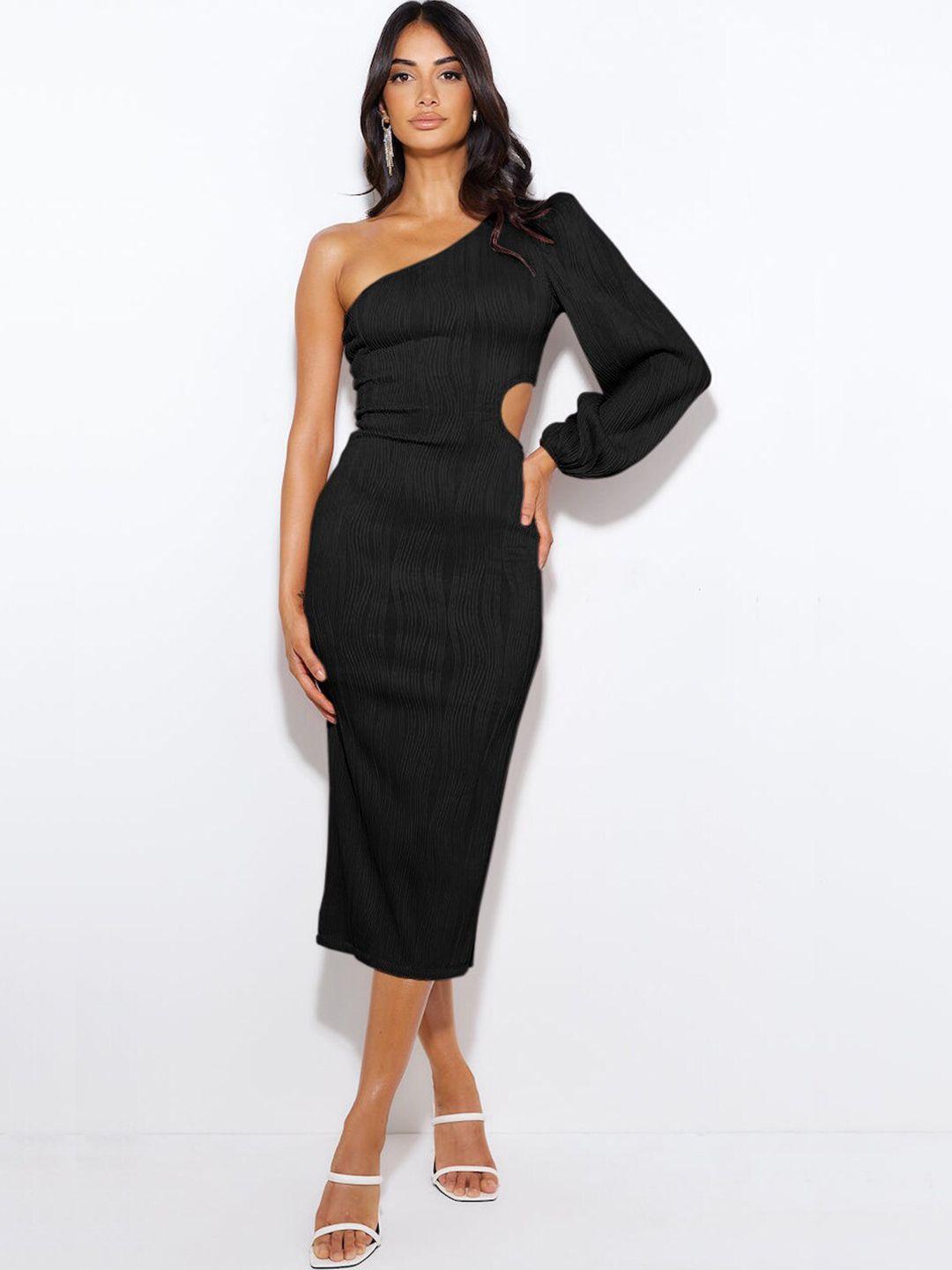 stylecast-black-self-design-one-shoulder-cut-out-detailed-sheath-midi-dress