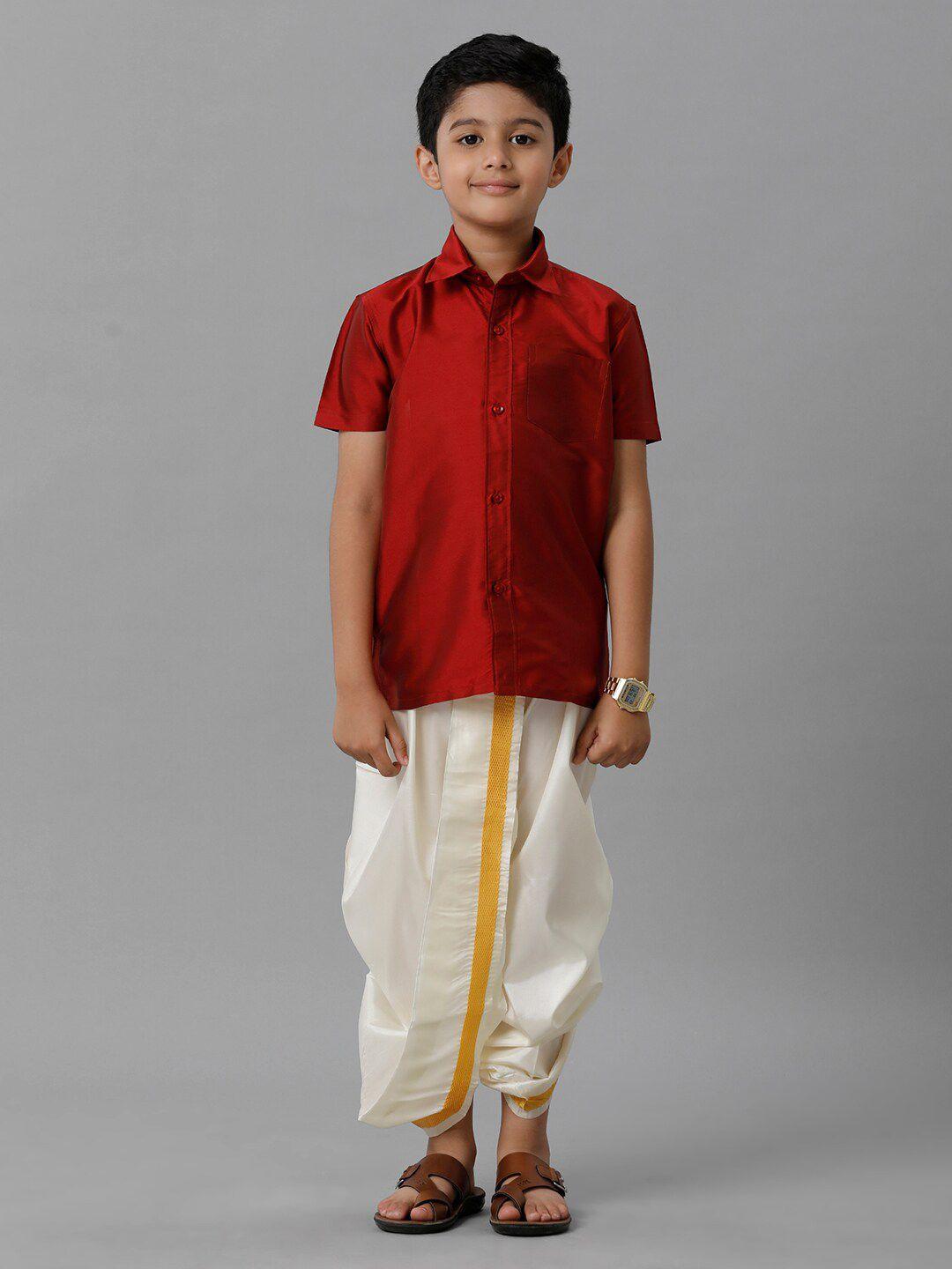 Ramraj Boys Shirt Collar Silk Cotton Clothing Set