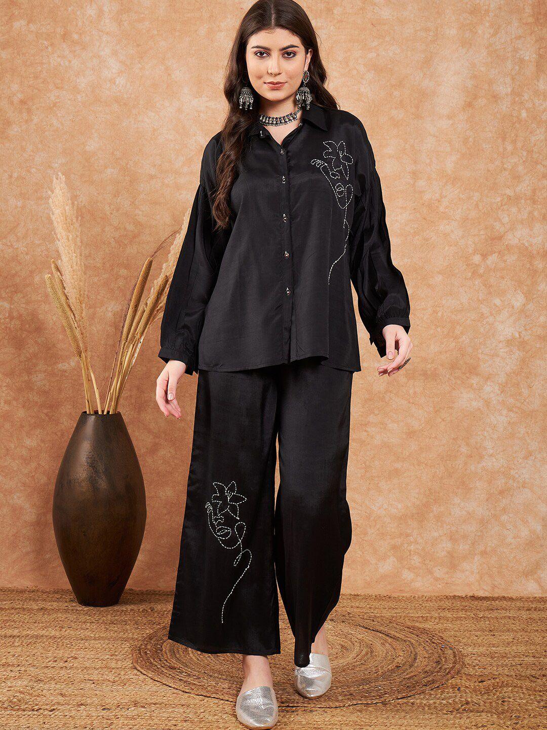Sangria Embroidered Shirt With Palazzo Co-Ords