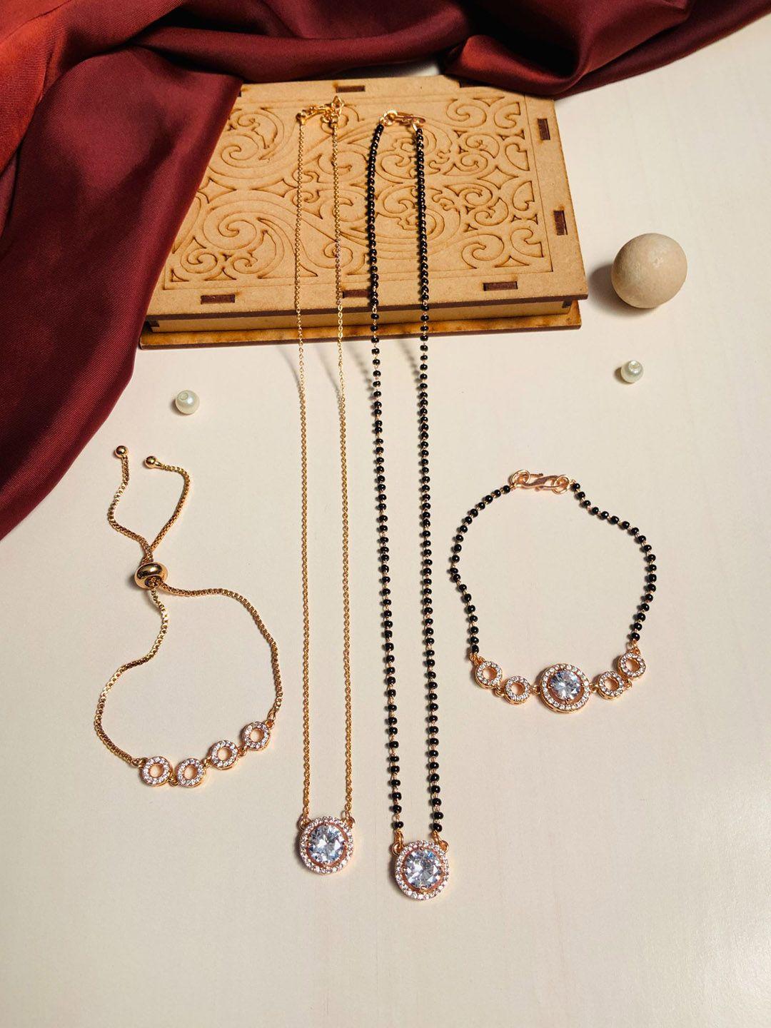 ABDESIGNS Set Of 4 Combo Rose Gold-Plated Diamond CZ Mangalsutra Chain Jewellery