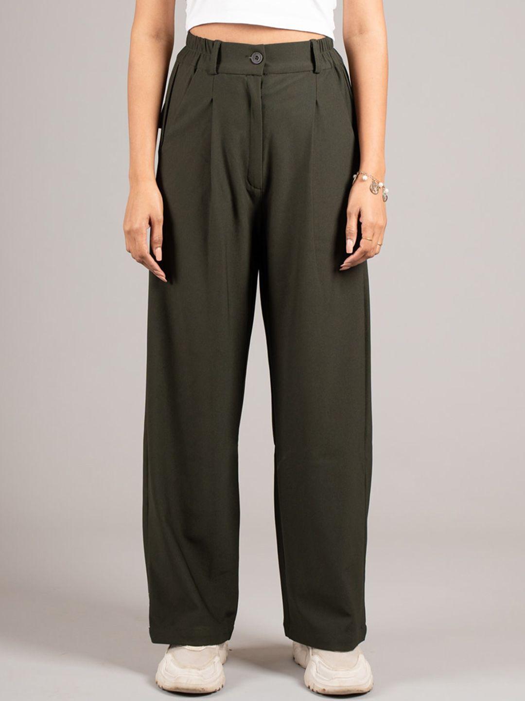 dressberry-women-olive-green-high-rise-pleated-parallel-trousers