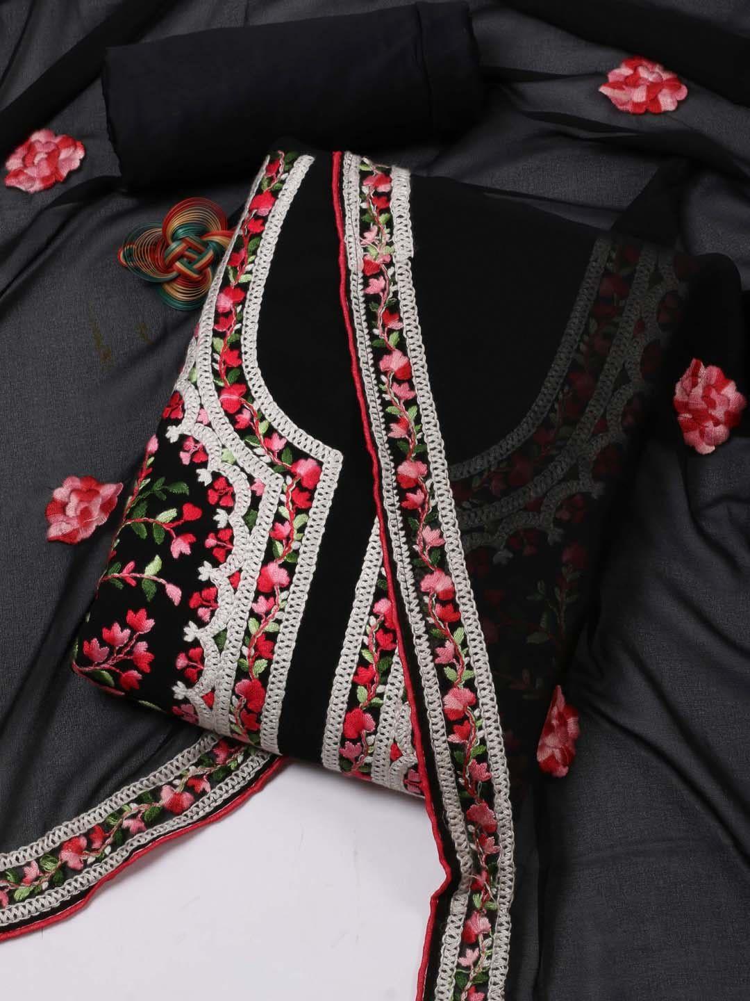 Meena Bazaar Floral Embroidered Georgette Unstitched Dress Material