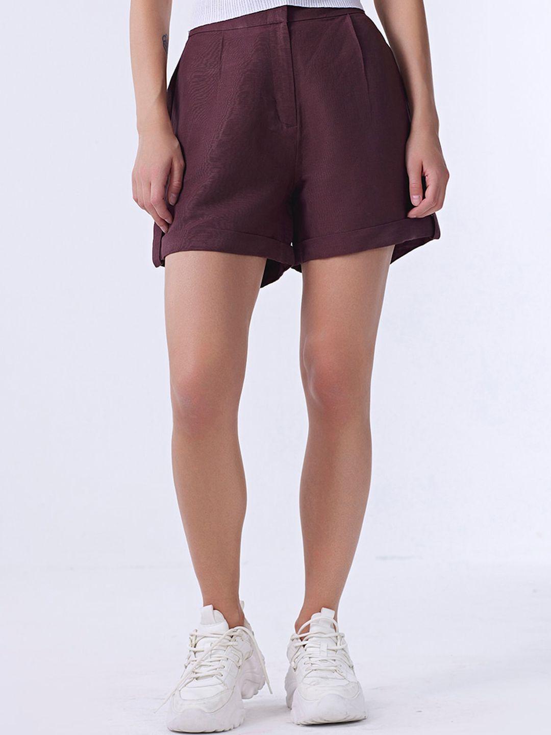 COVER STORY Women Brown Mid-Rise Cotton Linen Shorts
