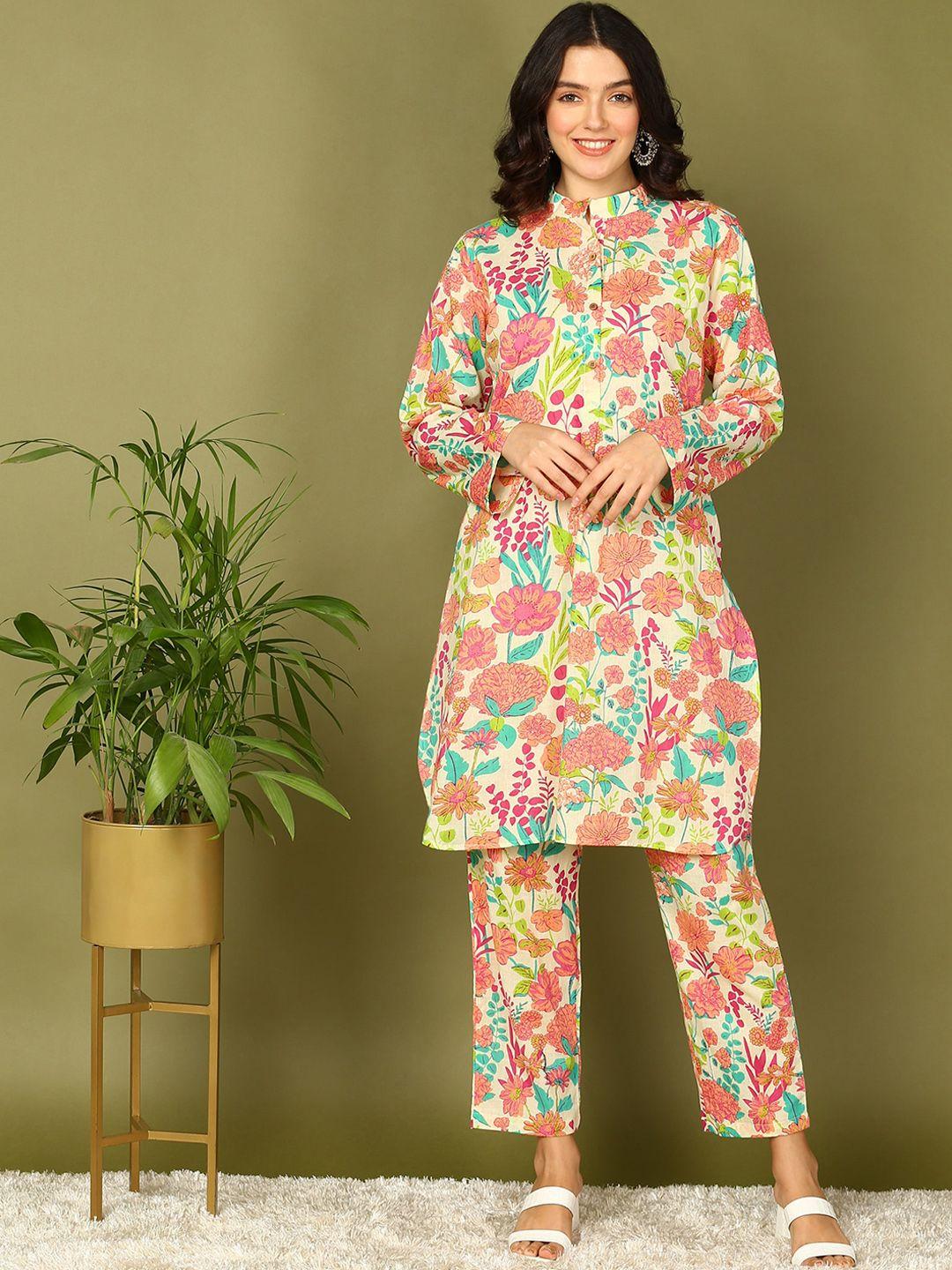 Sangria Floral Printed Pure Cotton Kurta With Trouser