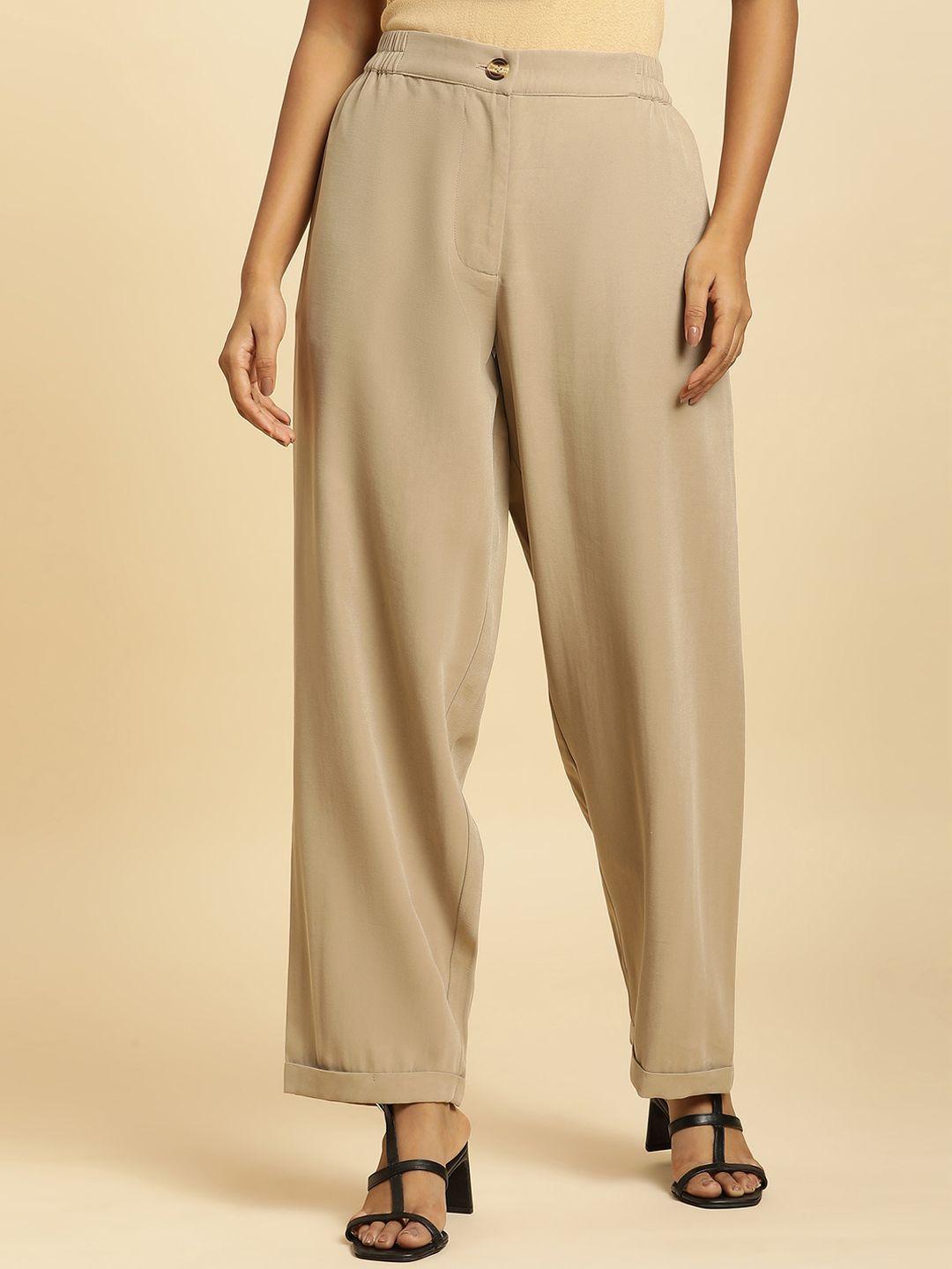 W Women Mid Rise Straight Fit Plain Parallel Trousers