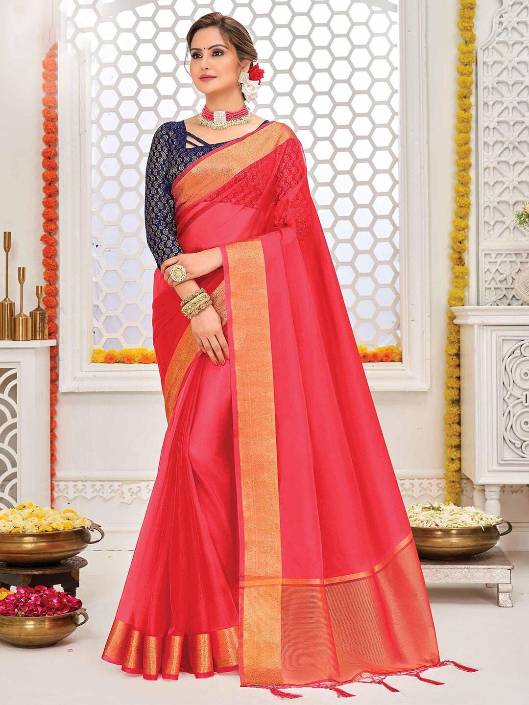 saree-mall-pink-&-gold-toned-zari-organza-banarasi-sarees
