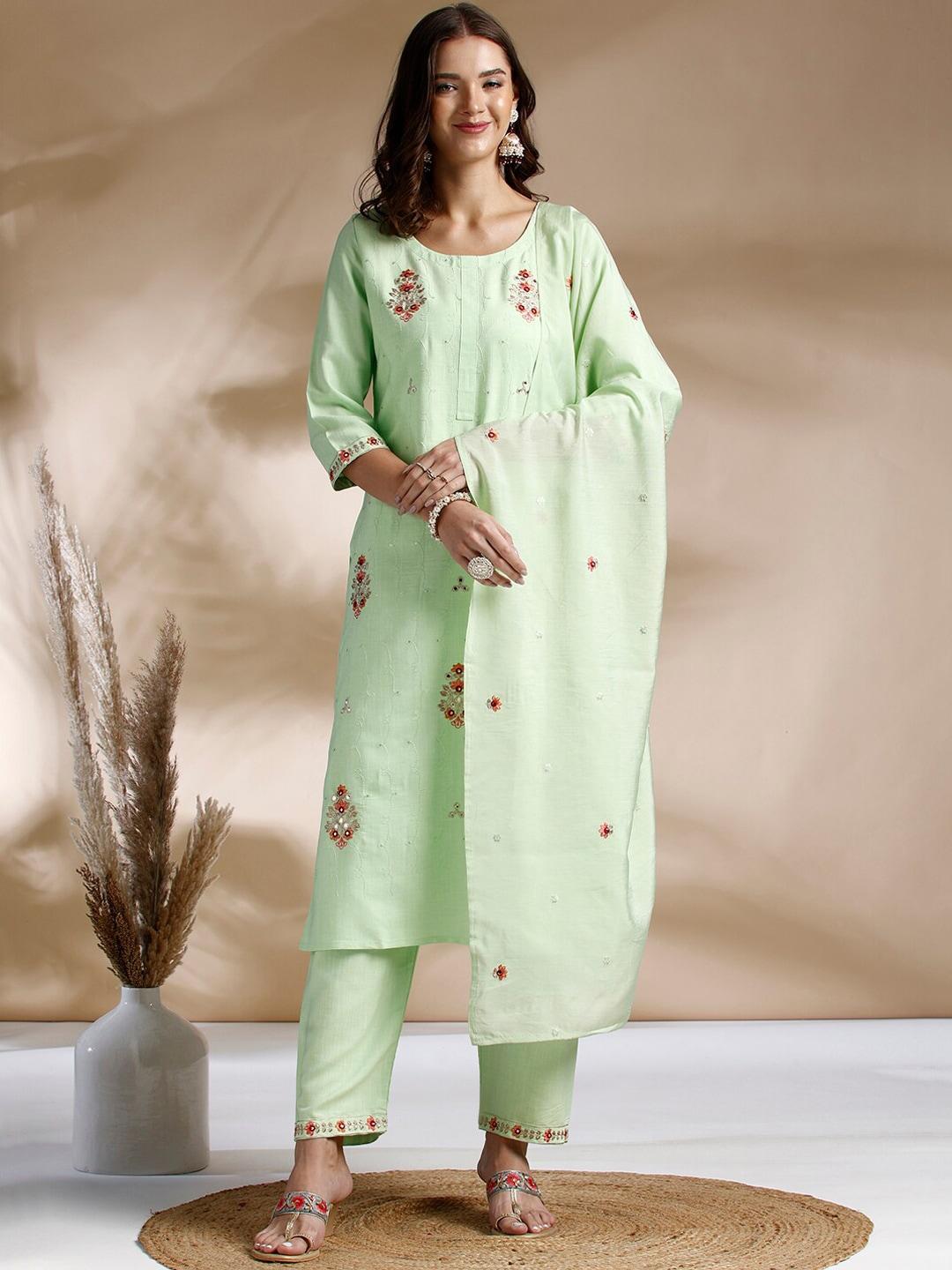 Anouk Ethnic Motifs Embroidered Regular Sequinned Kurta With Trousers & Dupatta