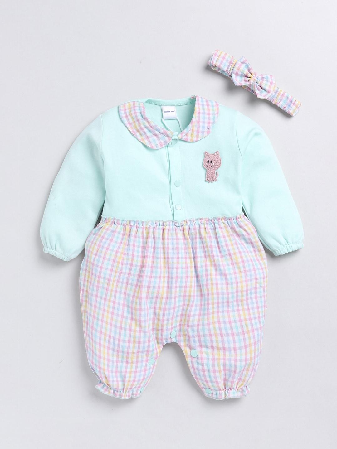 Moms Love Infant Girls Striped Cotton Rompers With Hair Band