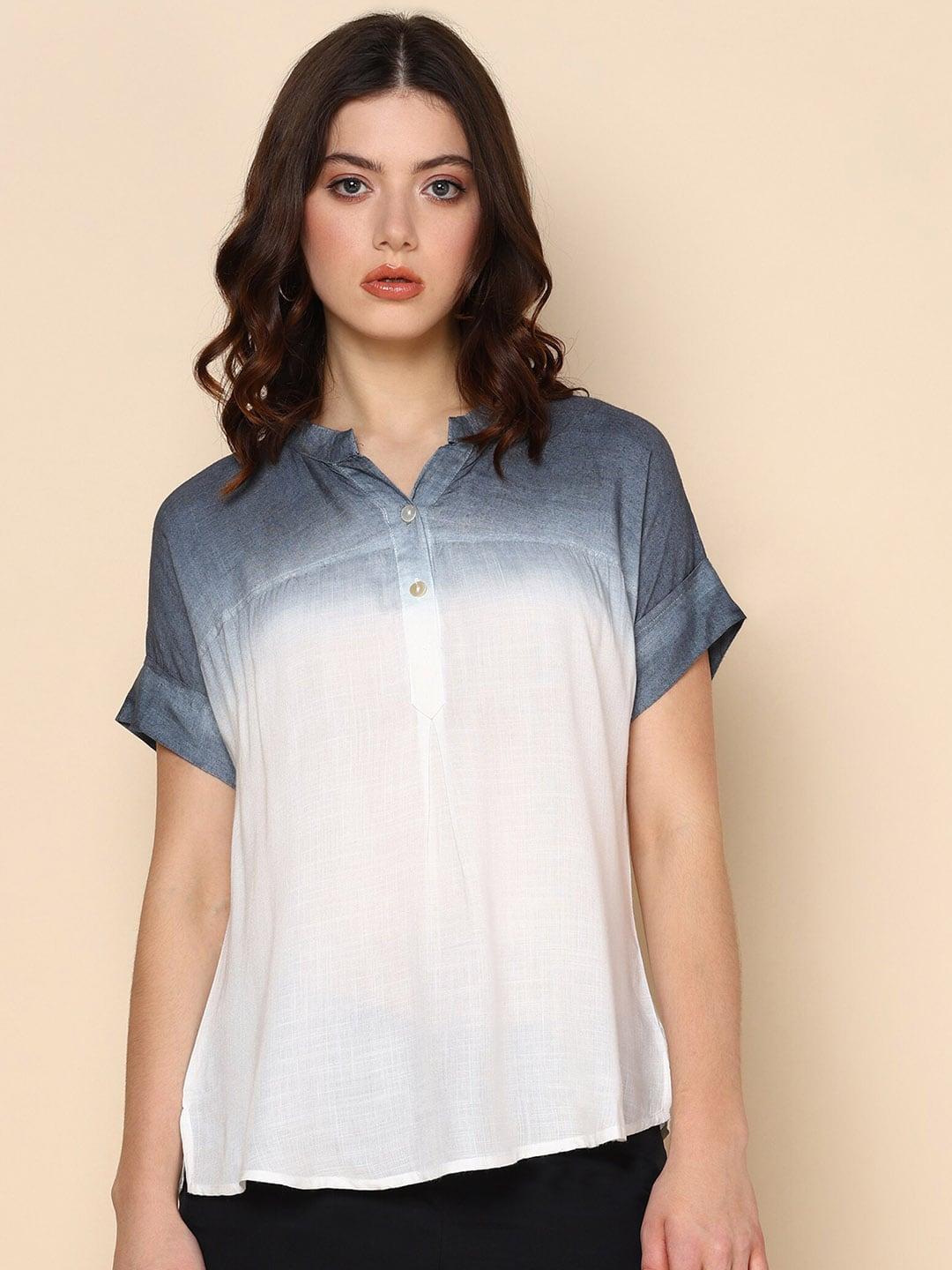 Maaesa Tie & Dye Dyed Extended Sleeves Crepe Shirt Style Top